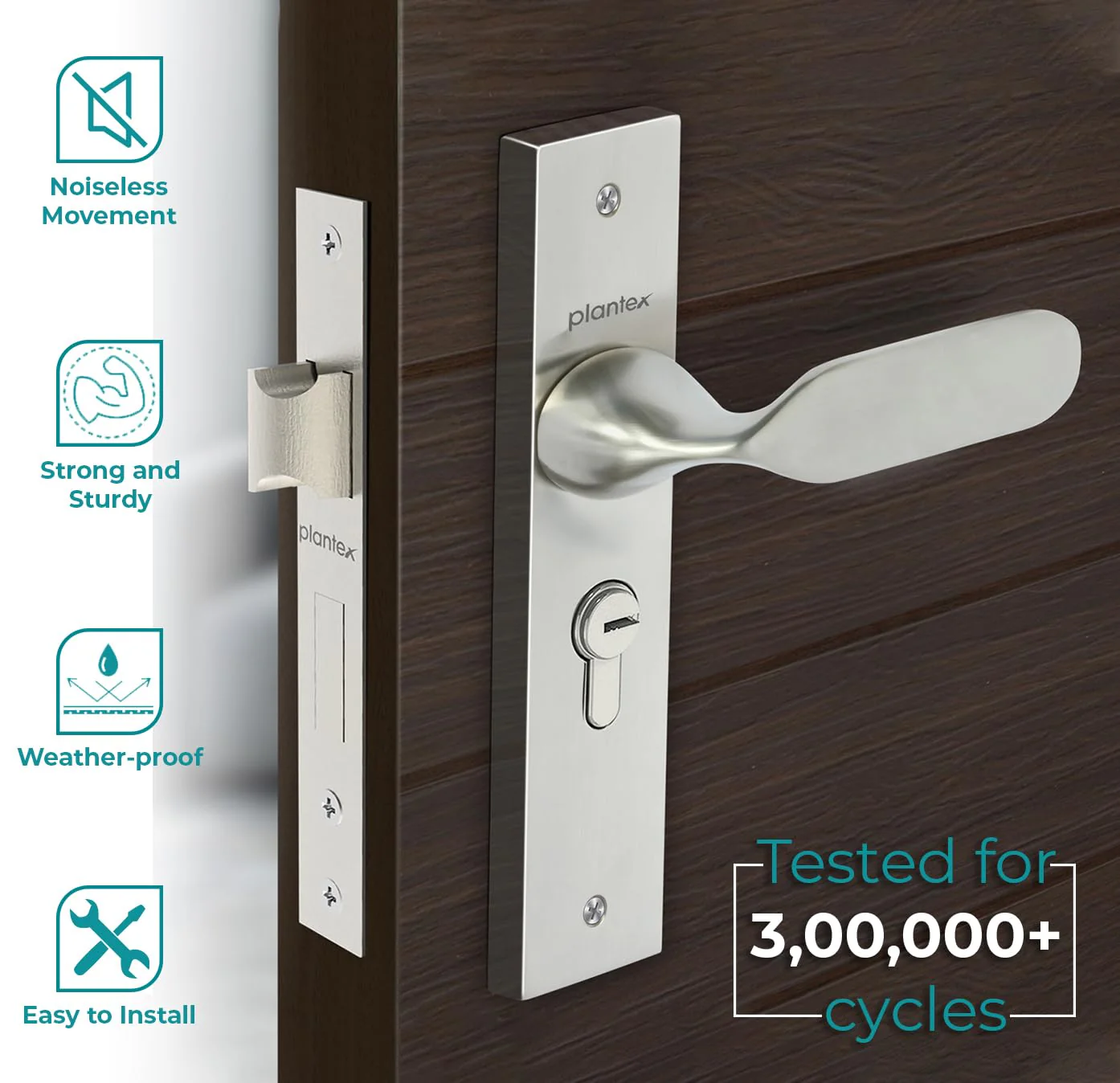 Plantex Heavy-Duty Door Lock Set - Main Door Lock Handle Set/ 6-Lever Lock Mechanism with 3 Years of Warranty/Mortise Lock with 3 Keys, Brass Lock Body & Cylinder (8106 - Matt) - Image 2
