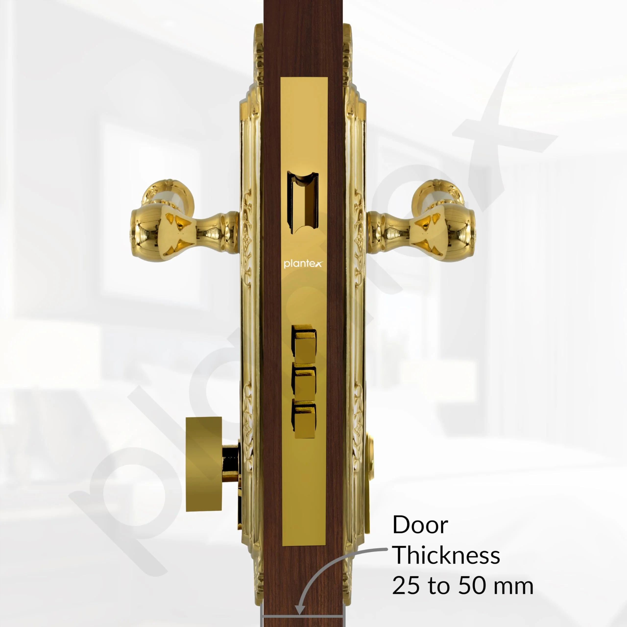Plantex Heavy-Duty Door Lock Set - Main Door Lock Handle Set/ 6-Lever Lock Mechanism with 3 Years of Warranty/Mortise Lock with 3 Keys, Brass Lock Body & Cylinder(596 - Gold) - Image 5