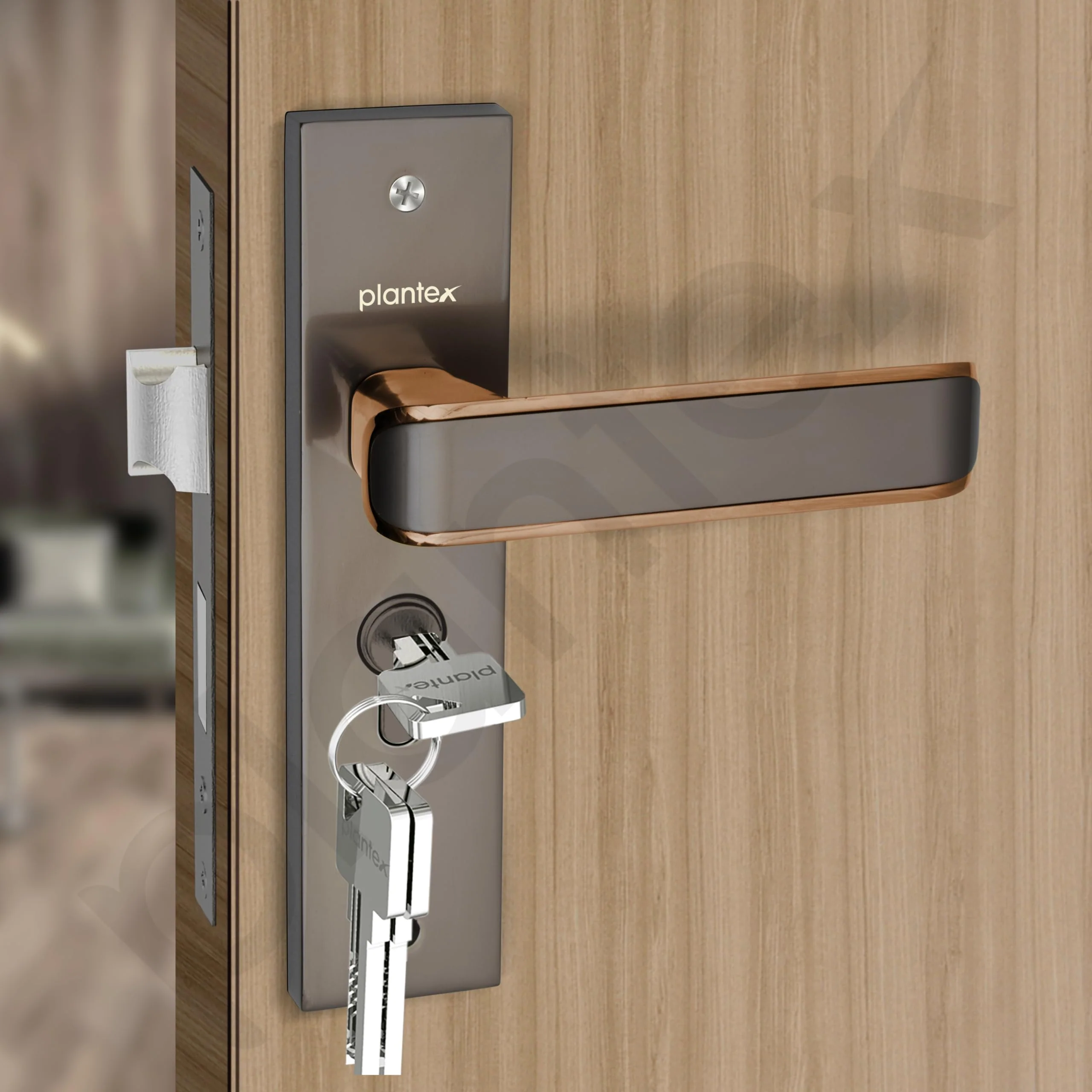 Plantex Heavy-Duty Door Lock Set - Main Door Lock Handle Set/ 6-Lever Lock Mechanism with 3 Years of Warranty/Mortise Lock with 3 Keys, Brass Lockbody & Cylinder (8112 - Satin Black & PVD Choco) - Image 7