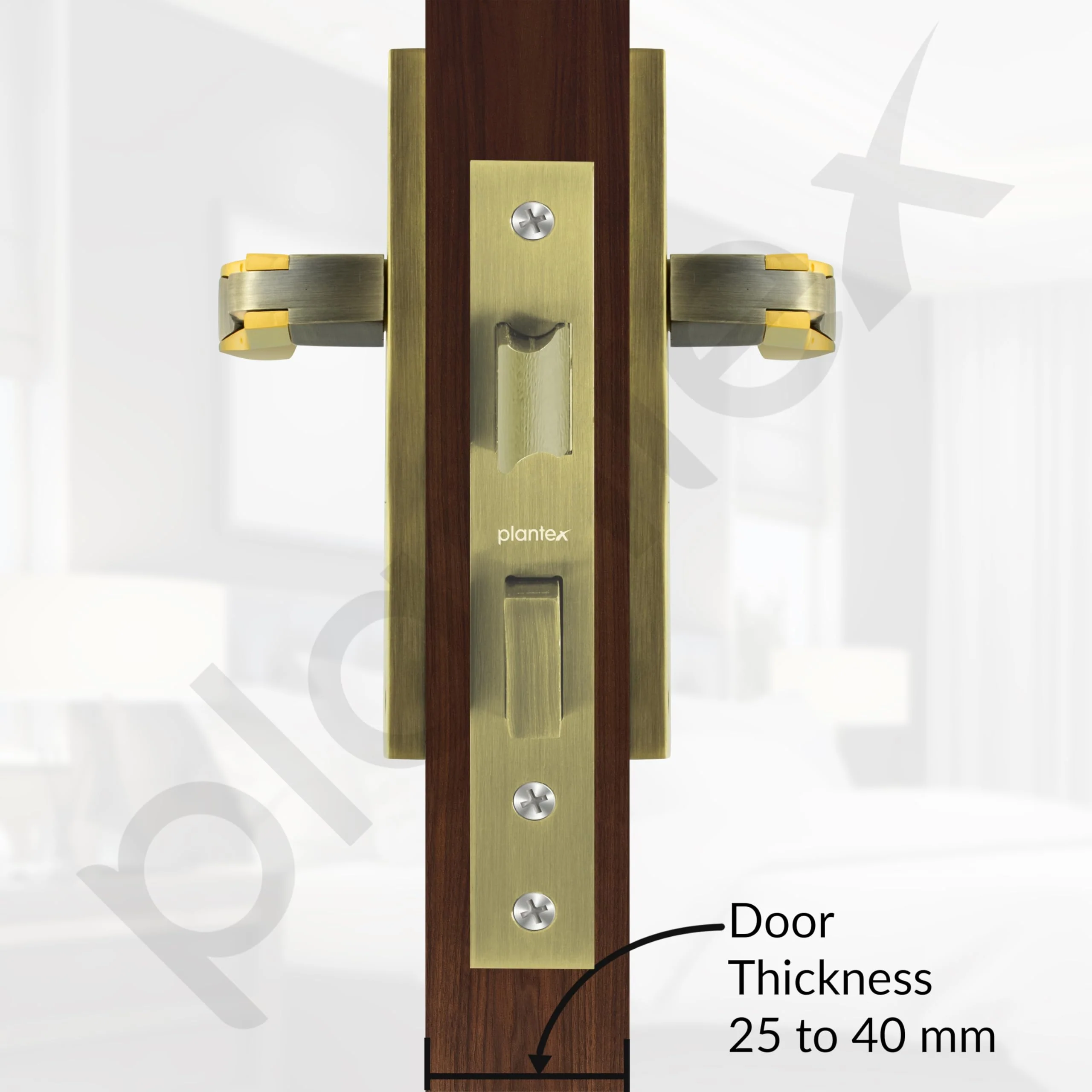 Plantex Heavy-Duty Door Lock Set - Main Door Lock Handle Set/Mortise Lock with 3 Keys, Brass Lockbody & Cylinder (8064 - Brass Antique & PVD Gold) - Image 5