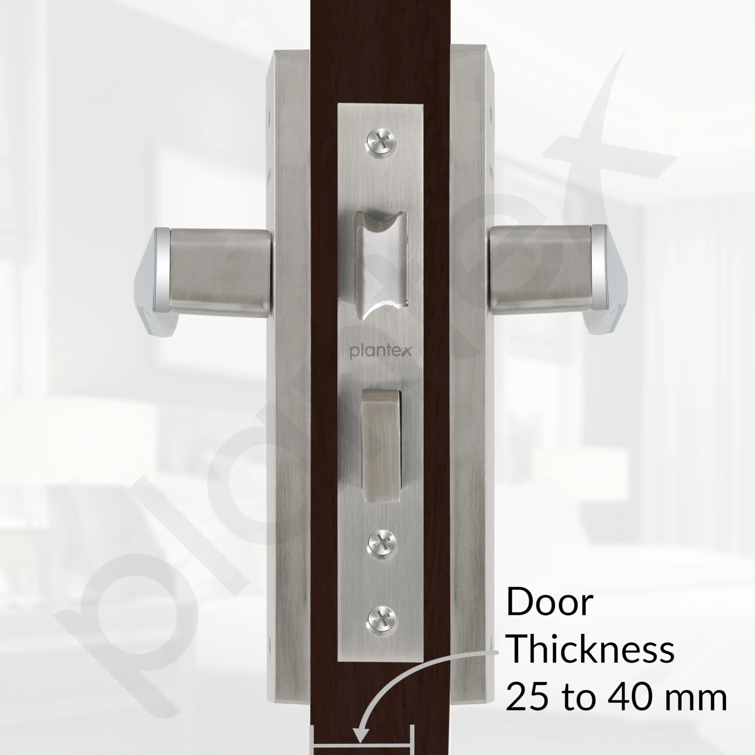 Plantex Heavy-Duty Door Lock Set - Main Door Lock Handle Set/Mortise Lock with 3 Keys, Brass Lockbody & Cylinder (8085 - Satin Steel & Chrome) - Image 5