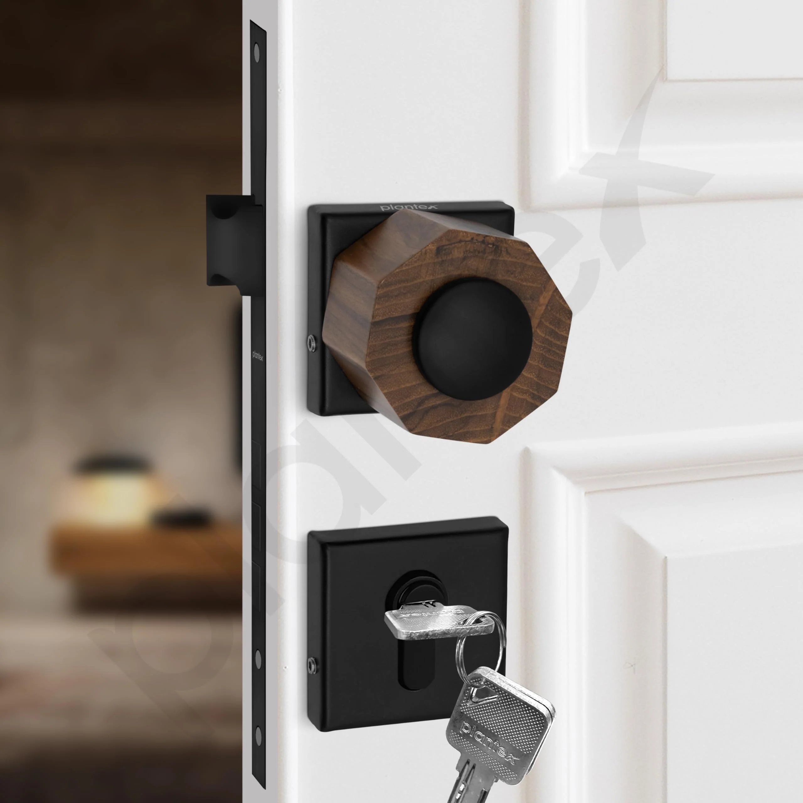 Plantex Heavy Duty Door Lock/Stainless Steel and Wooden Main Door Mortise Lock Handle/Handle Set for Home/Office/Door Accessories (Black, Wooden) - Image 6