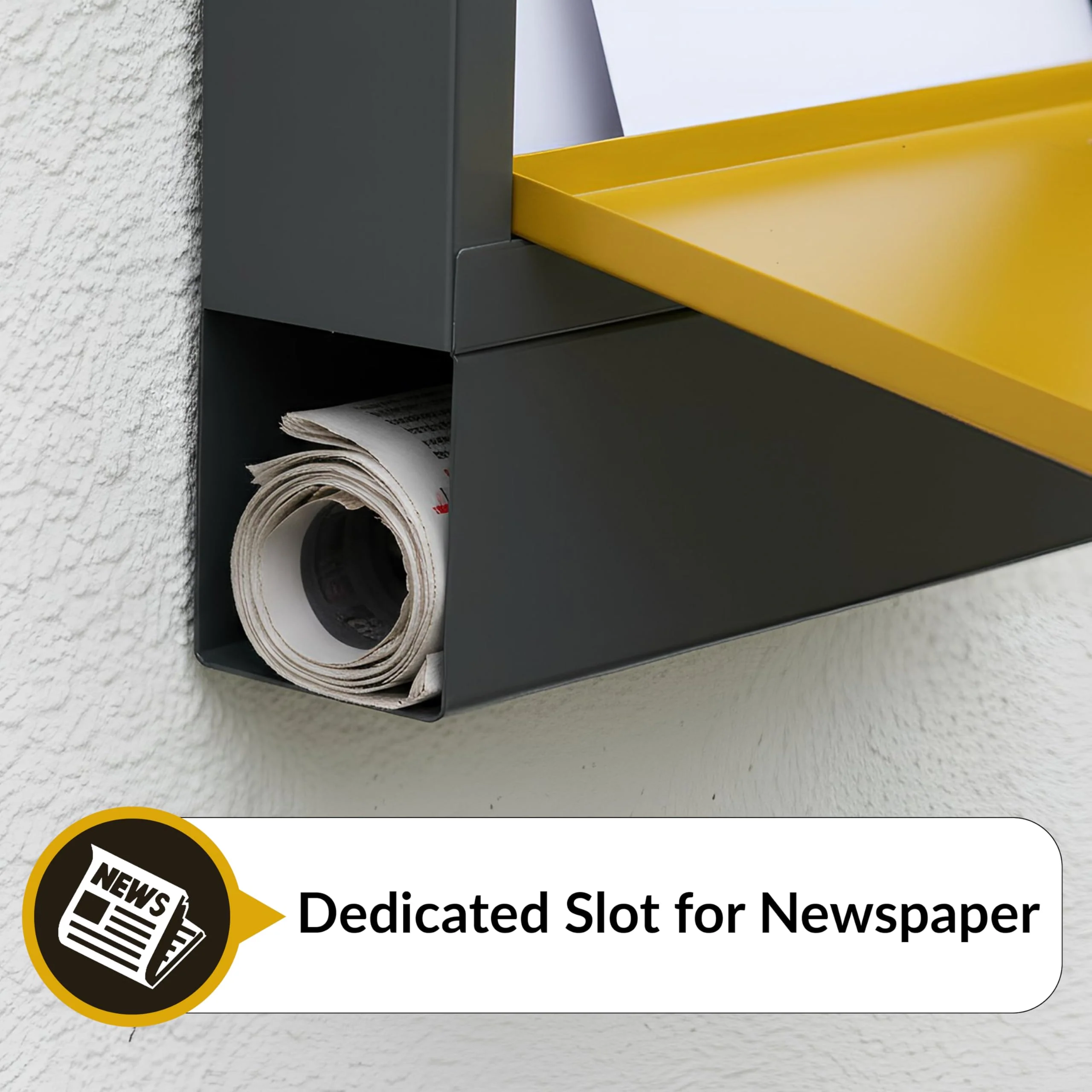 Plantex Heavy Duty GI Steel Letter Box/Suggestion Box/Wall Mount Mail with Magazine Holder/News Paper Holder Box for Home/Office/Hotel - (Yellow & Black) - Image 4