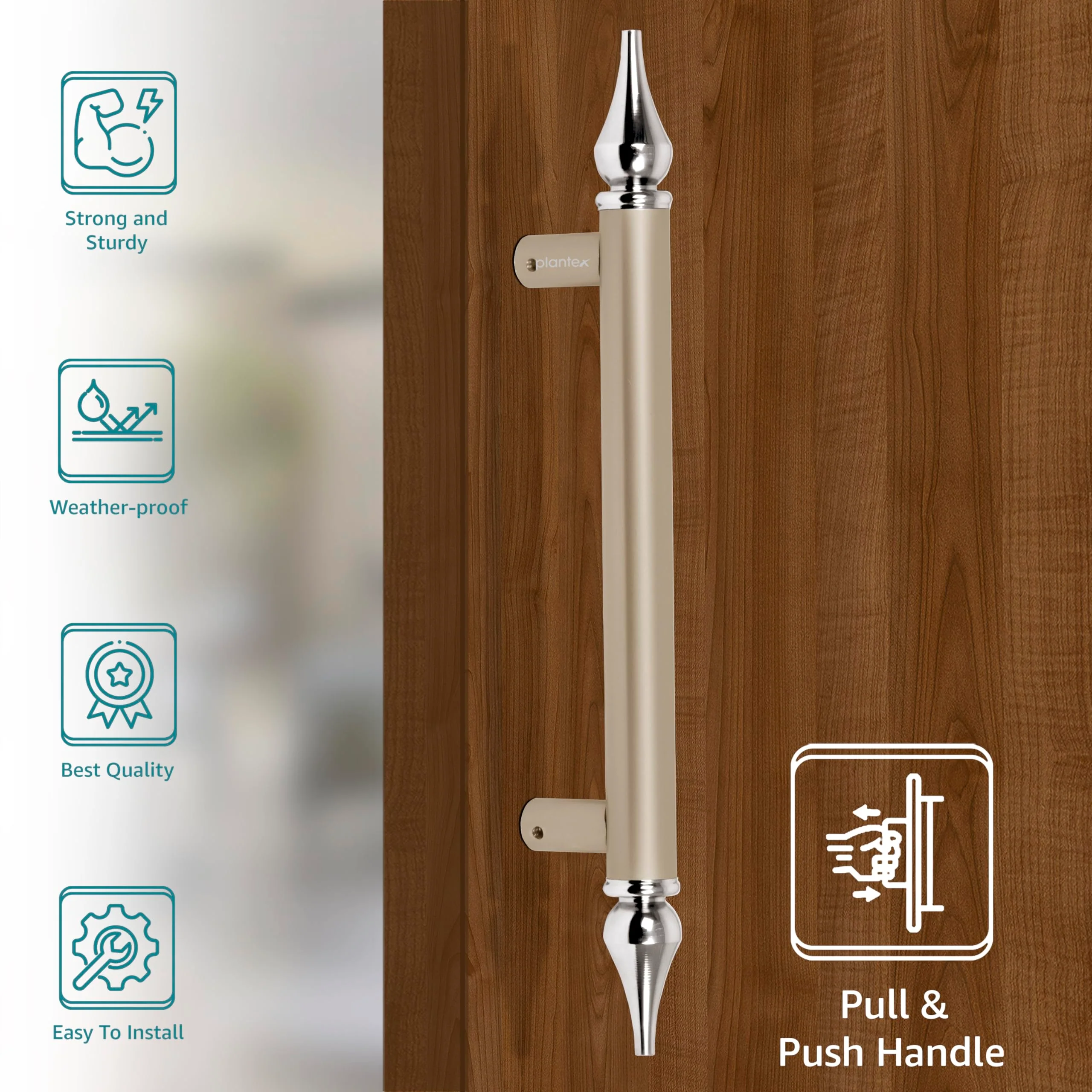 Plantex Heavy Duty Main Door Handle - 14 Inch Pull Push Handle - Satin White & Chrome Finish - Pack of 1 - 3 Years Warranty - Image 3