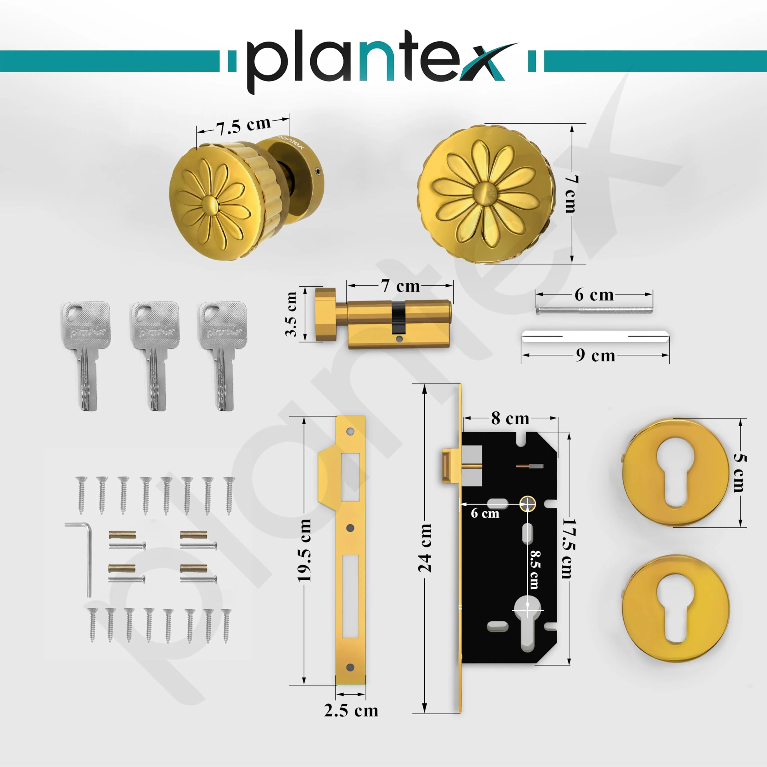 Plantex Heavy Duty Door Lock/Main Door Mortise Lock Handle/Handle Set for Home/Office/Door Accessories (Gold) - Image 3