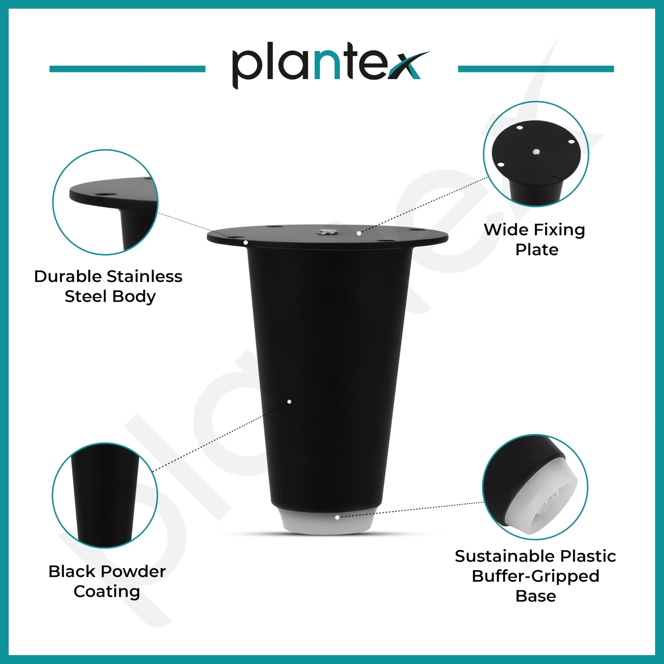 Plantex Heavy Duty Round 3 inch Spare Sofa Legs for Bed Furniture/Sofa Legs for Furniture Fitting/Table Legs/Sofa Leg Set of 2 pcs (Black) - Image 4
