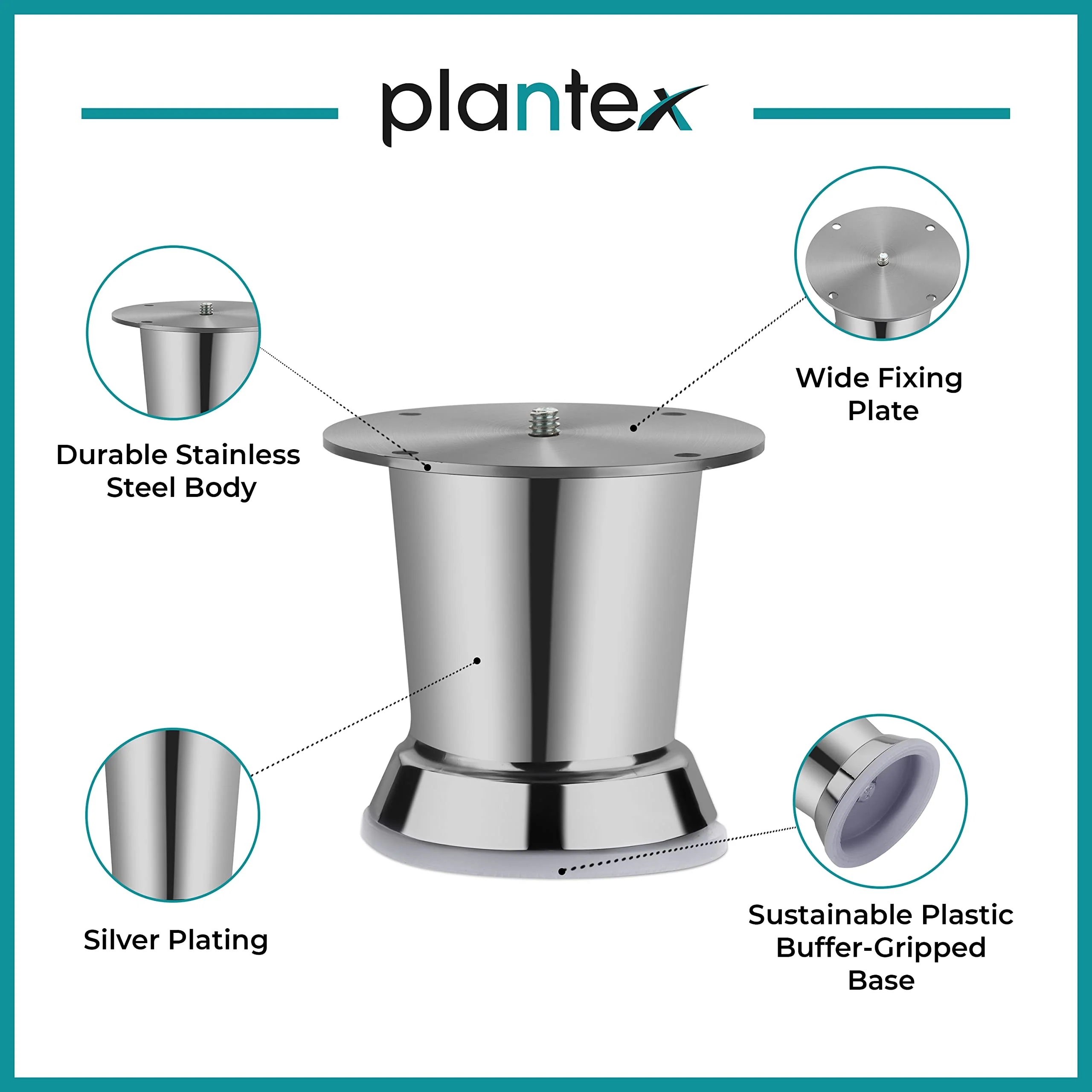 Plantex Heavy Duty Round 3 inch Spare Sofa Legs for Bed Furniture/Sofa Legs for Furniture Fitting/Table Legs/Sofa Leg Set of 2 pcs (Chrome) - Image 4