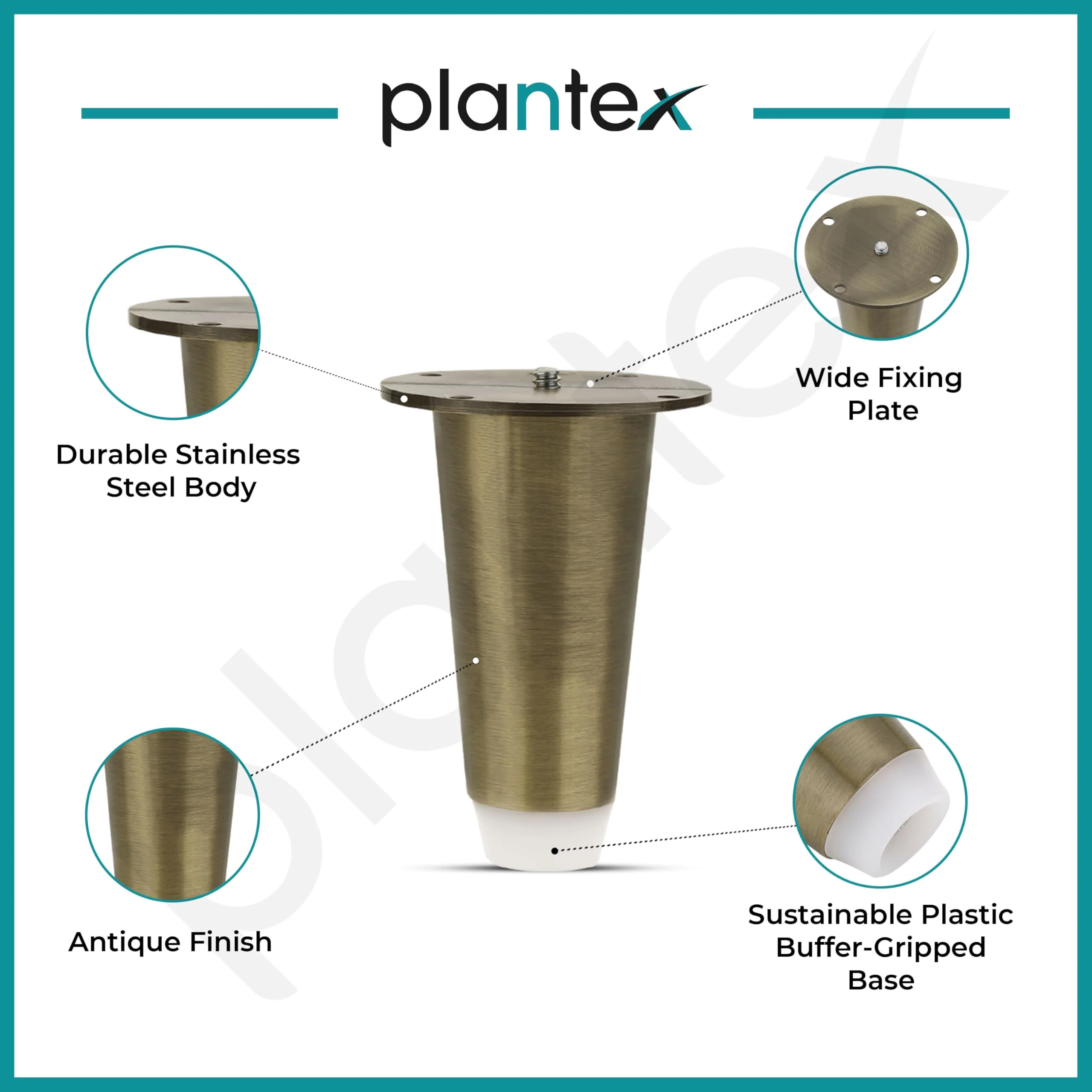 Plantex Heavy Duty Round 4 inch Spare Sofa Legs for Bed Furniture/Sofa Legs for Furniture Fitting/Table Legs/Sofa Leg Set of 2 pcs (Brass Antique) - Image 4