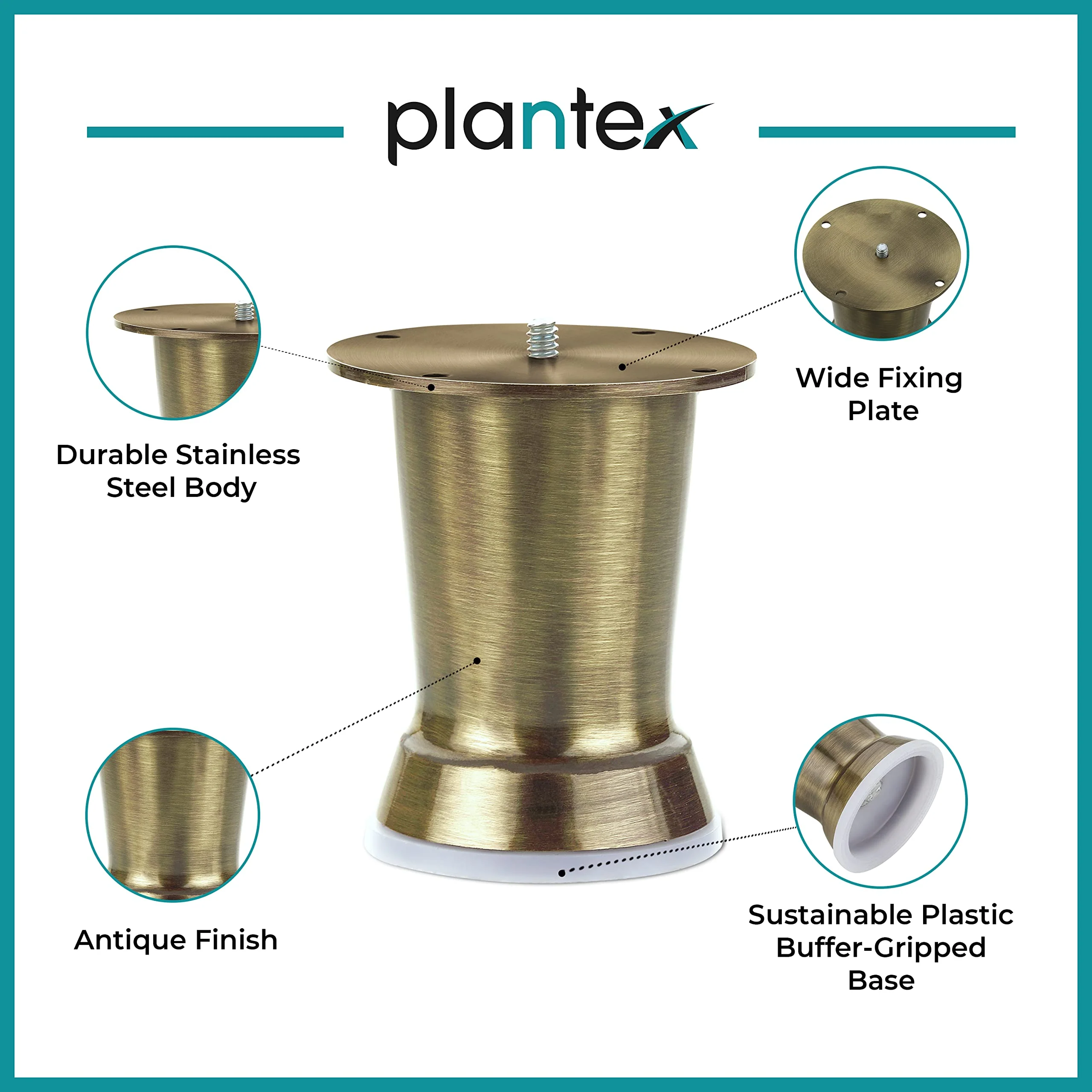 Plantex Heavy Duty Round 4 inch Spare Sofa Legs for Bed Furniture/Sofa Legs for Furniture Fitting/Table Legs/Sofa Leg Set of 2 pcs (Brass Antique) - Image 4