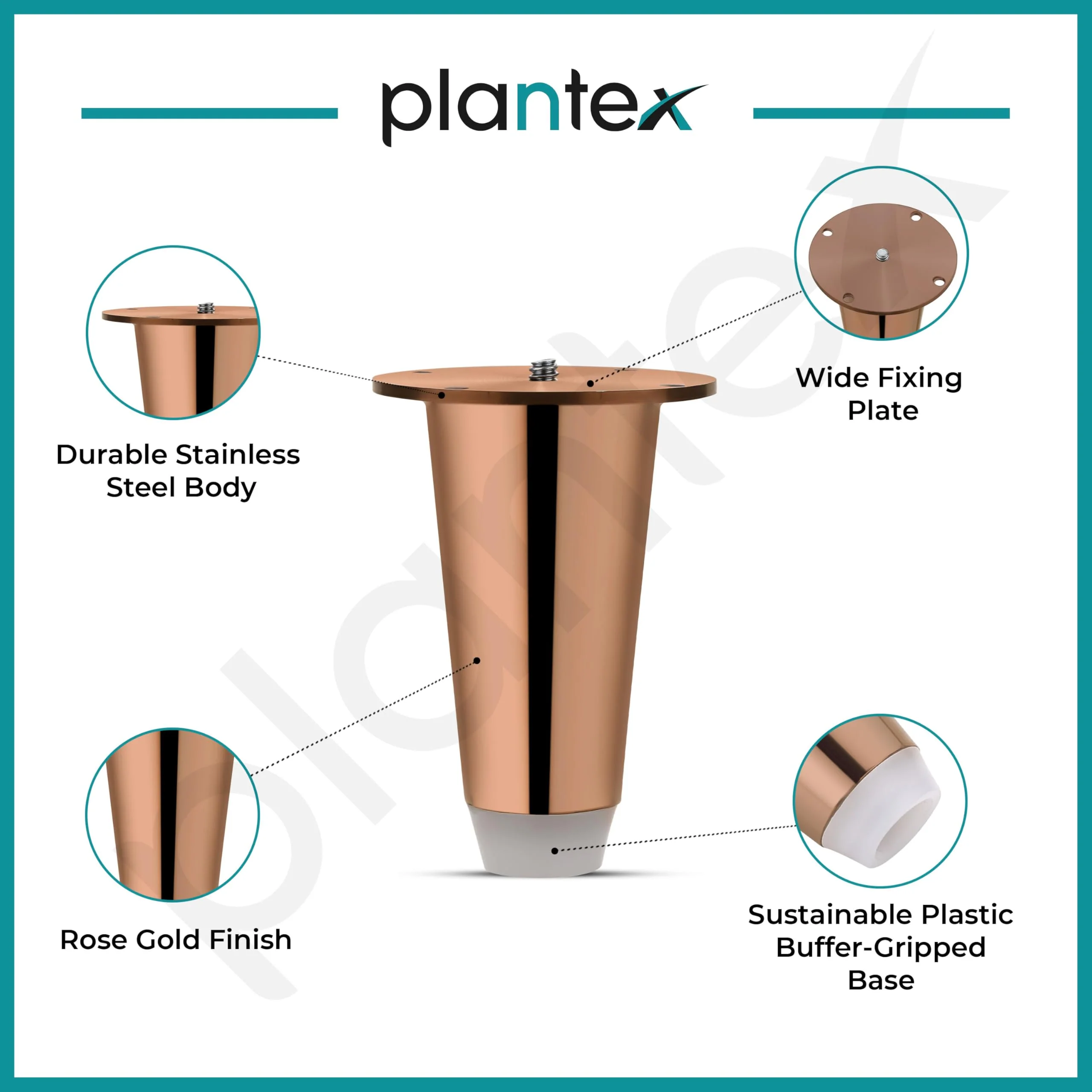 Plantex Heavy Duty Round 4 inch Spare Sofa Legs for Bed Furniture/Sofa Legs for Furniture Fitting/Table Legs/Sofa Leg Set of 2 pcs (Rose Gold) - Image 4