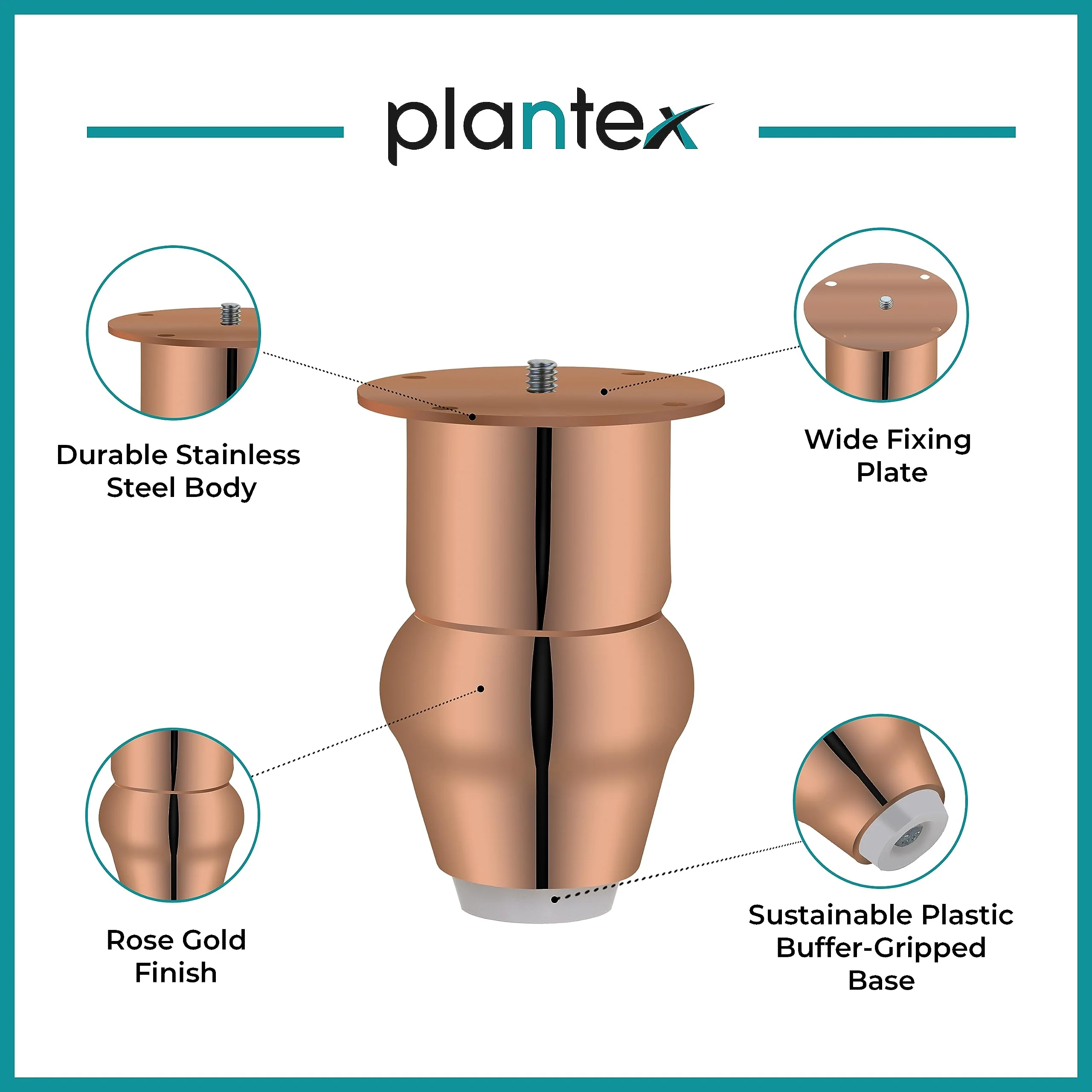 plantex Heavy Duty Stainless Steel 4 inch Sofa Leg/Bed Furniture Leg Pair for Home/Furniture Sofa Legs for Table/Sofa Support Legs/Sofa Furniture Leg (Rose Gold Finish) Set of 4 Pcs - Image 4
