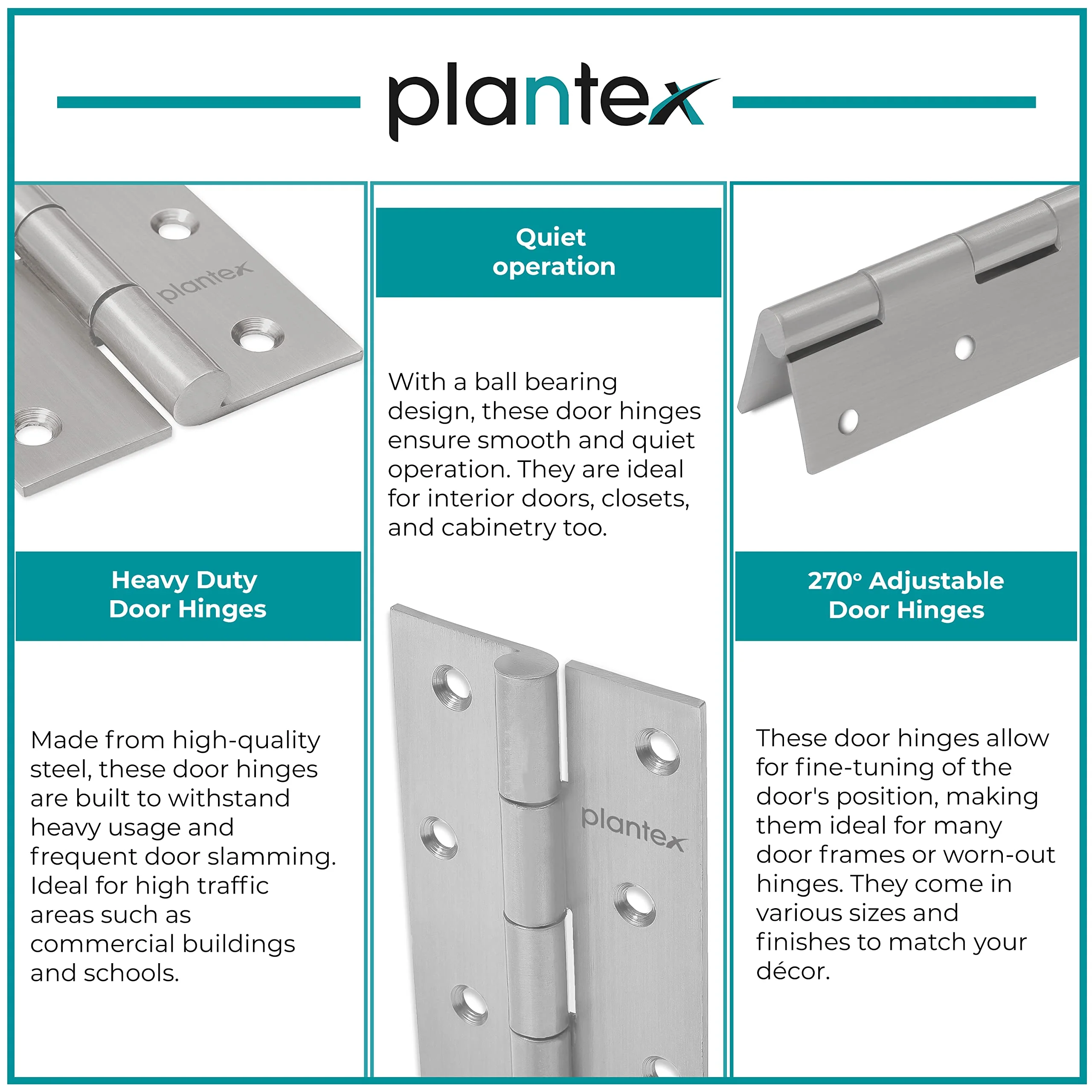 Plantex Heavy Duty Stainless Steel Door Hinges 5 inch x 12 Gauge/2.5 mm Thickness Home/Office/Hotel/Door Hinges for Main Door/Kabza/Soft Movement Door Hinges - Pack of 12 (Satin Matt) - Image 6