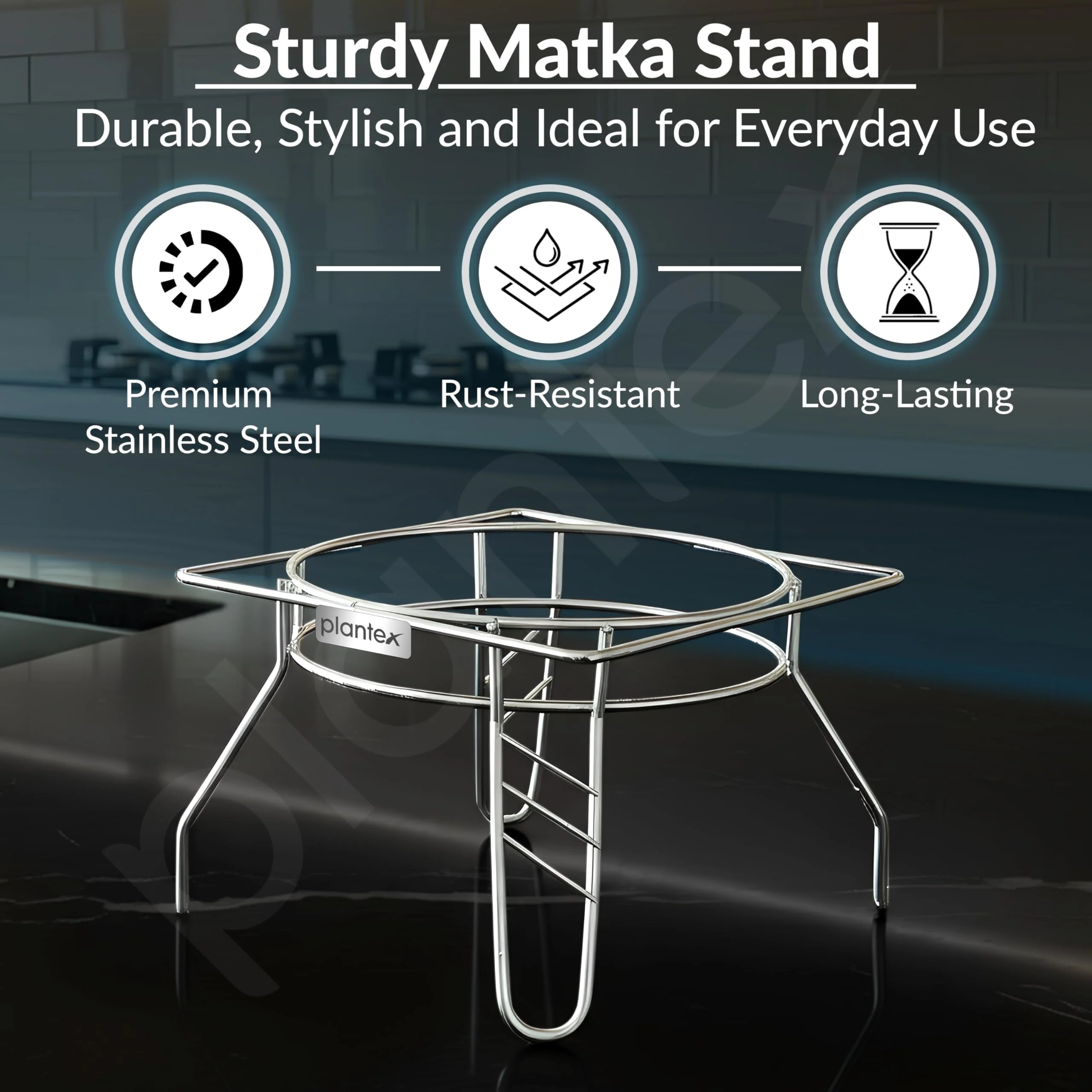 Plantex Heavy Stainless Steel Plant Pot Stand - Planter Stand - Matka Stand Chrome Plated - Image 2