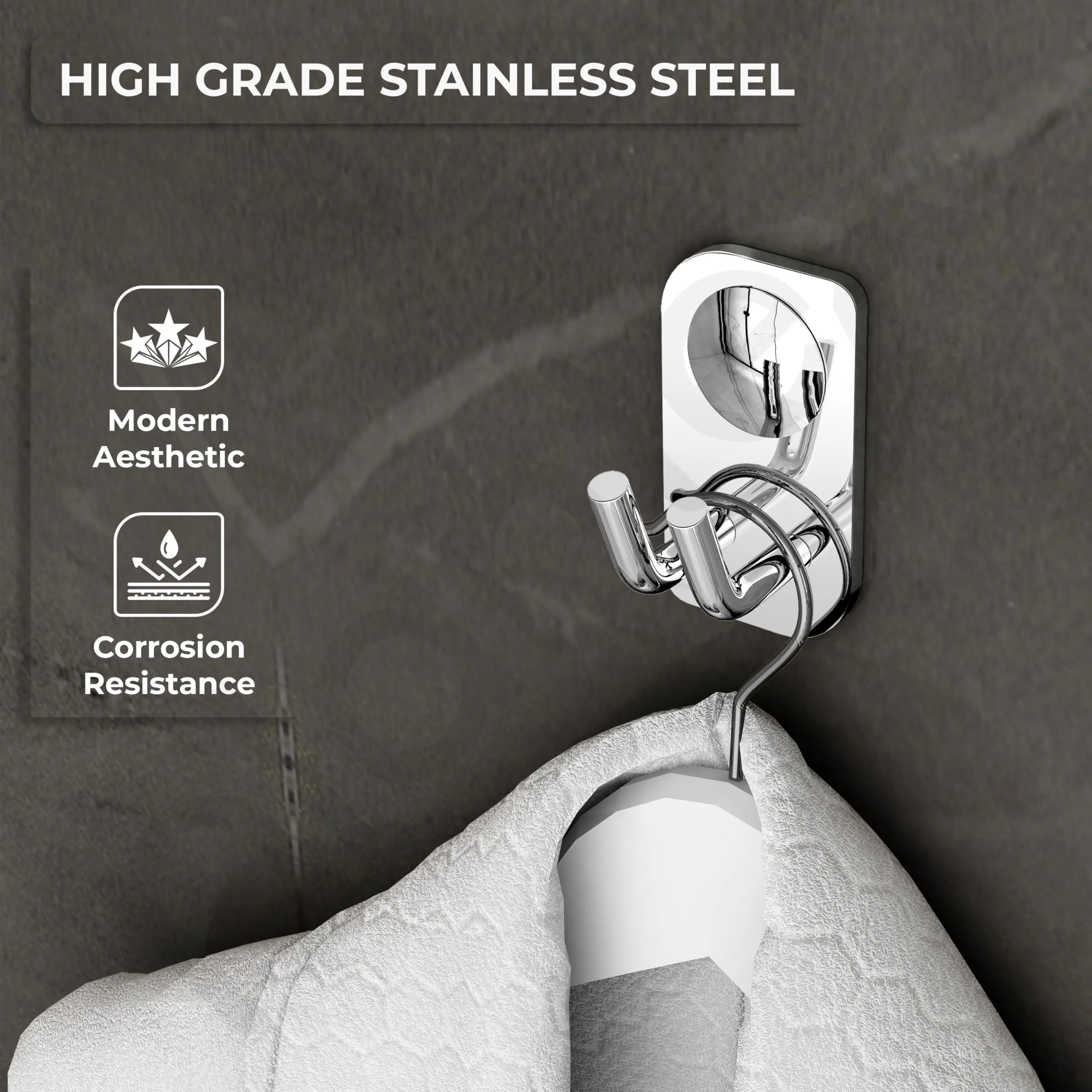 Plantex High Grade Stainless Steel Robe Hook for Bathroom/Cloth Hanger for Wall/Hooks for Wall/Bathroom Accessories - Chrome (Dream) - Image 3