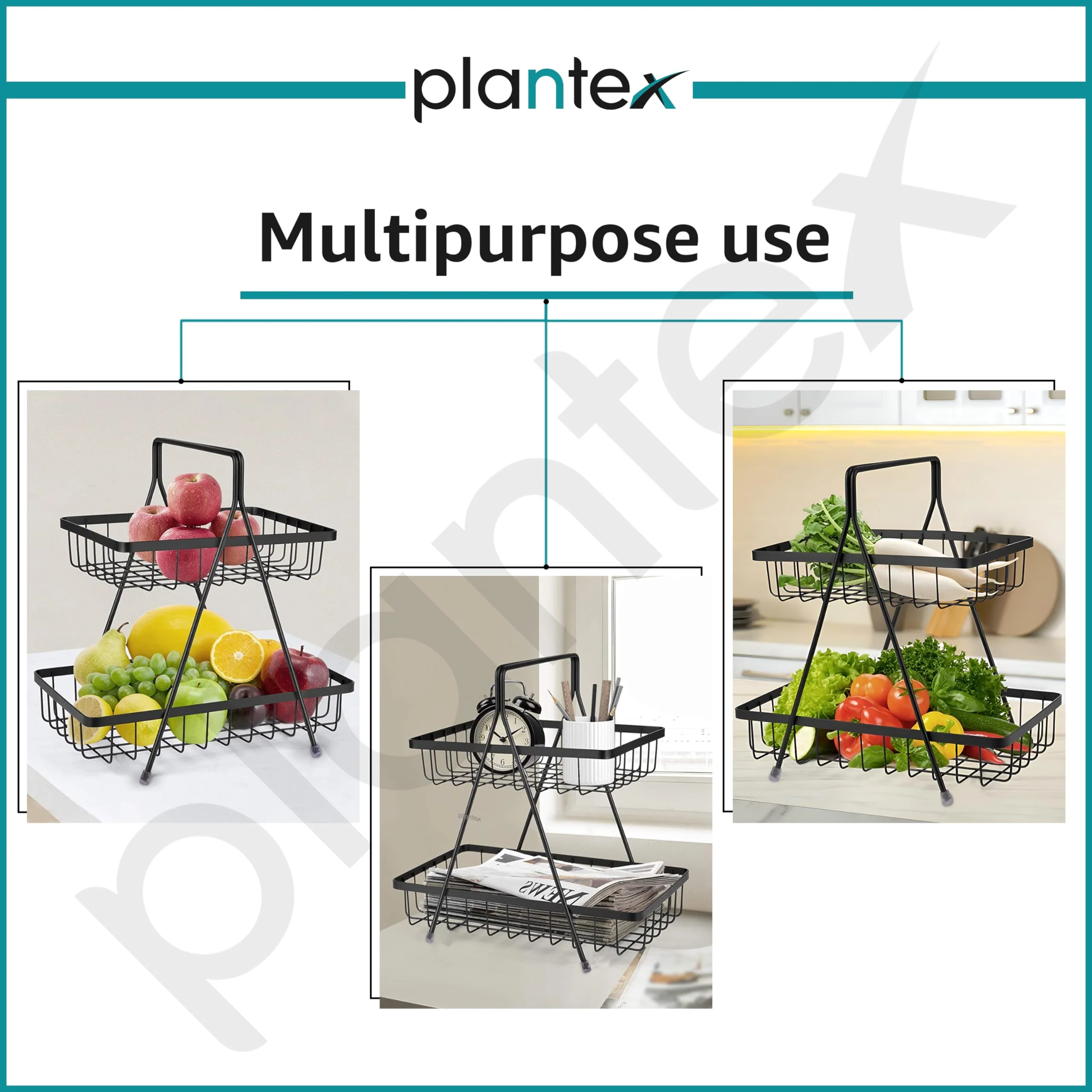 Plantex High Grade Steel 2-Tier Fruit & Vegetable Basket, Countertop Tiered Shelf for Dining Table/Kitchen (Black) - Image 5