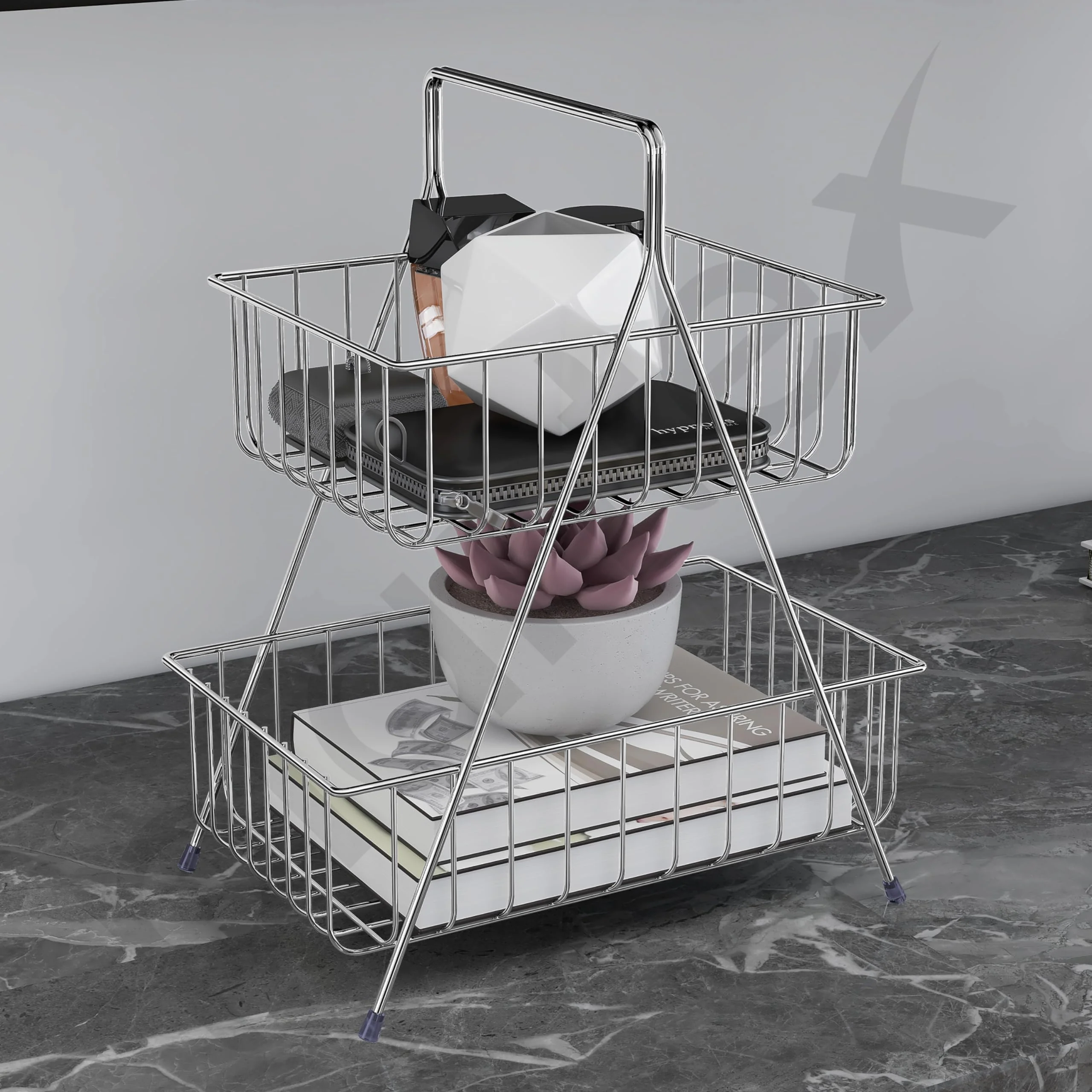 Plantex High Grade Steel 2-Tier Fruit & Vegetable Basket For Dining Table/Kitchen (Chrome), Countertop, Tiered Shelf - Image 6