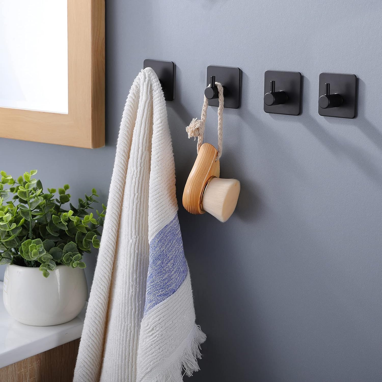 Plantex Hook for Bathroom/Self-Adhesive Hook/GI Steel Hook for Hanging Clothes/Towel/Hook for Wall/Drill Free Installation - Pack of 4 (Black) - Image 2