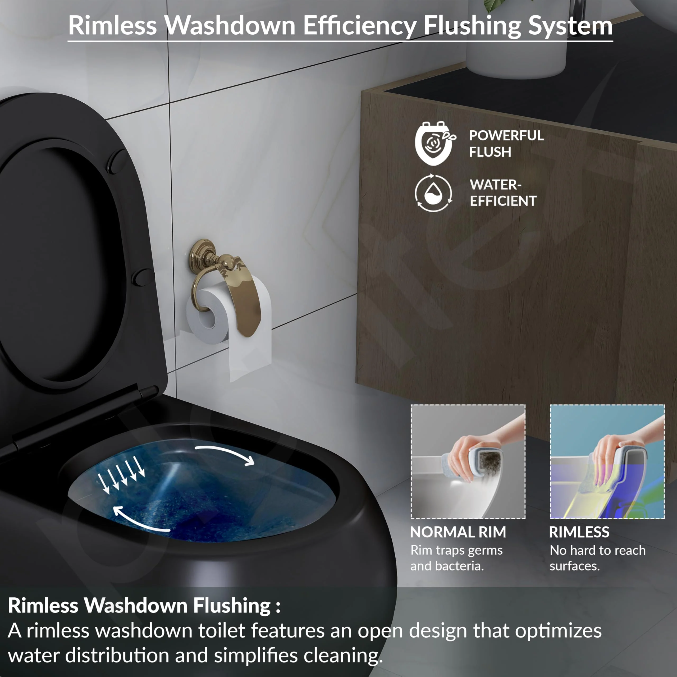 Plantex Imported Ceramic Wall Hung Commode/Rimless Washdown Western Toilet/P Trap Western Commode with Soft Close Toilet Seat (Matt Black) - Image 2