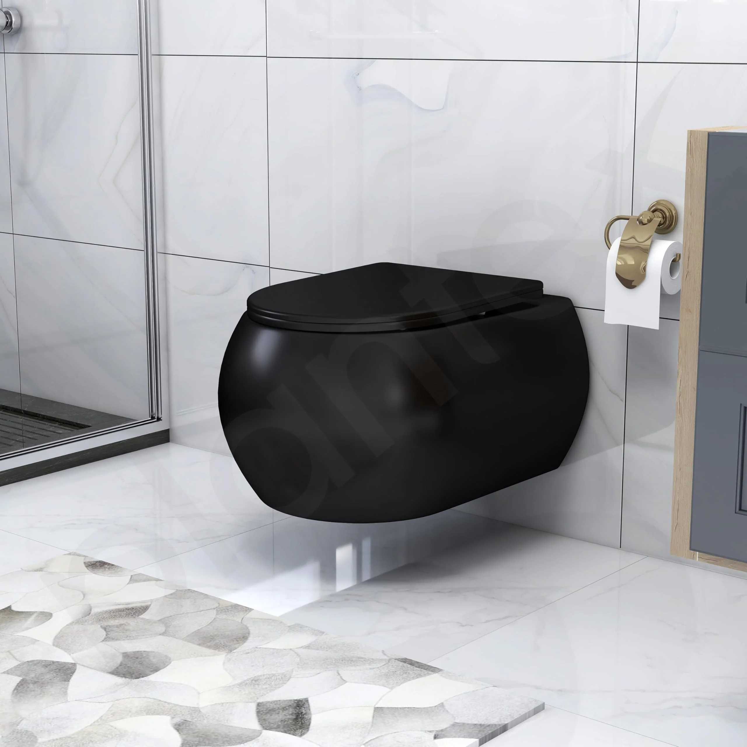 Plantex Imported Ceramic Wall Hung Commode/Rimless Washdown Western Toilet/P Trap Western Commode with Soft Close Toilet Seat (Matt Black) - Image 6