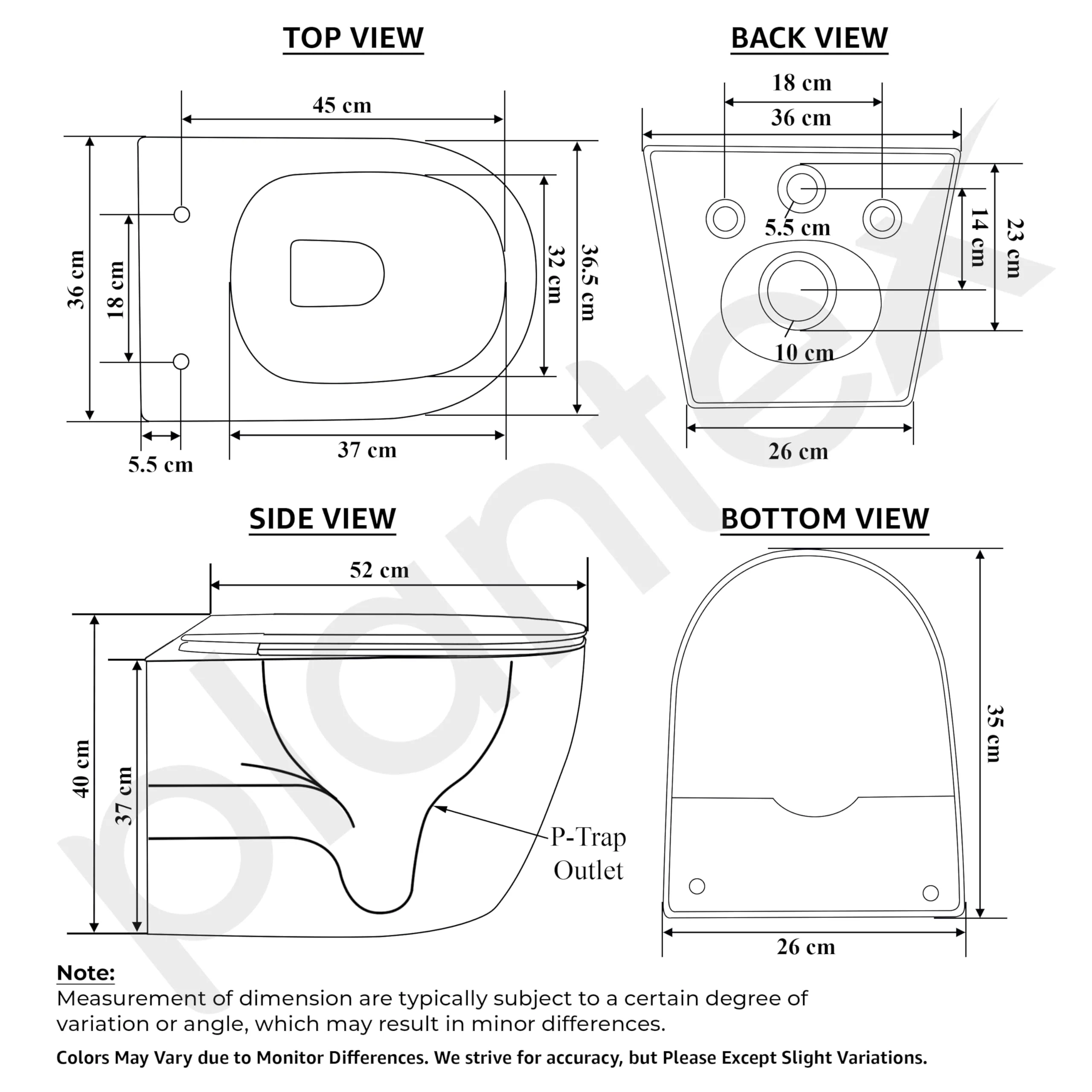 Plantex Imported Ceramic Western Commode/Rimless Wall Hung Commode for Toilet/Washdown Flush Bathroom Western Toilet with Soft Close Toilet Seat - P Trap (Matt Blue) - Image 3