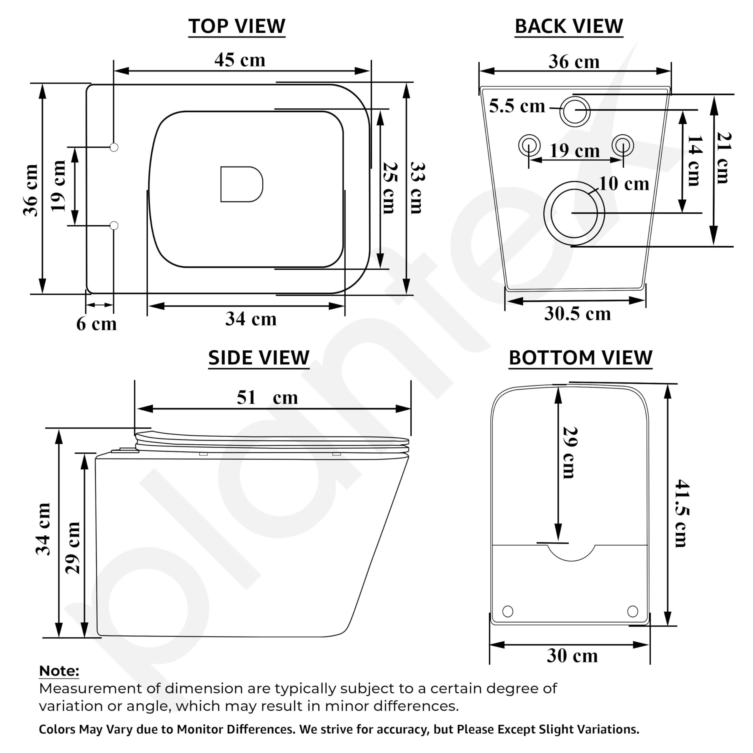 Plantex Imported Italica Ceramic Wall Hung Commode for Toilet/Rimless Washdown Flush/Commode with Soft Closing Toilet Seat - P Trap (Square - Dark Blue) - Image 3