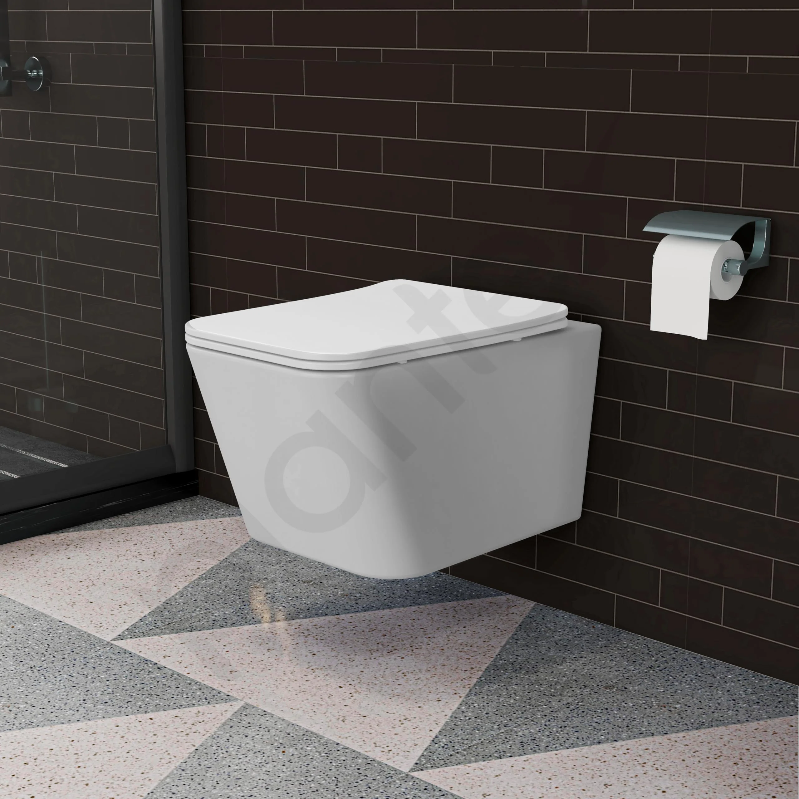 Plantex Imported Italica Ceramic Wall Hung Commode Toilet/Rimless Western Toilet/Washdown Commode with Soft Closing Toilet Seat - P Trap (Square - Matt White) - Image 7