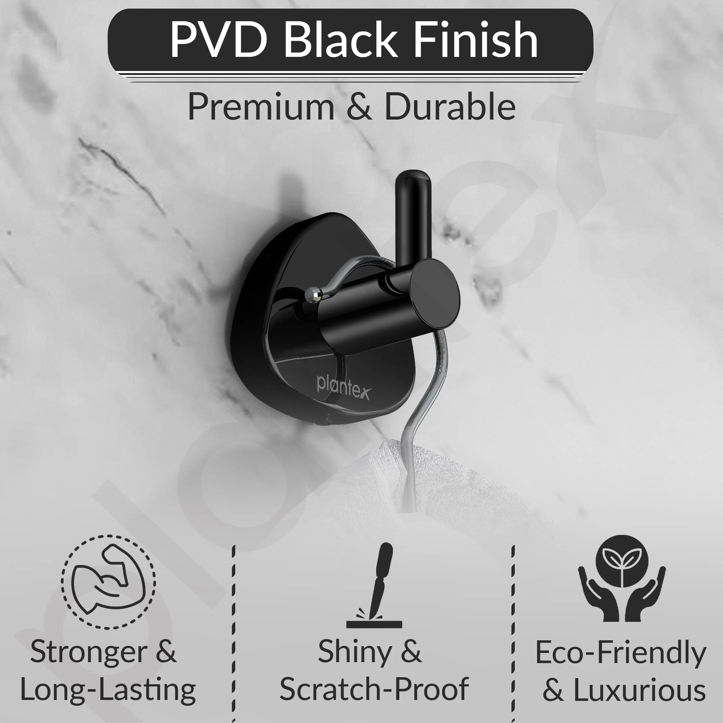 Plantex J4 Stainless Steel Clothes Hanger for Wall/Hangers for Bathroom/Robe Hook/Bathroom Accessories (PVD Black Finish) Angel - Image 4
