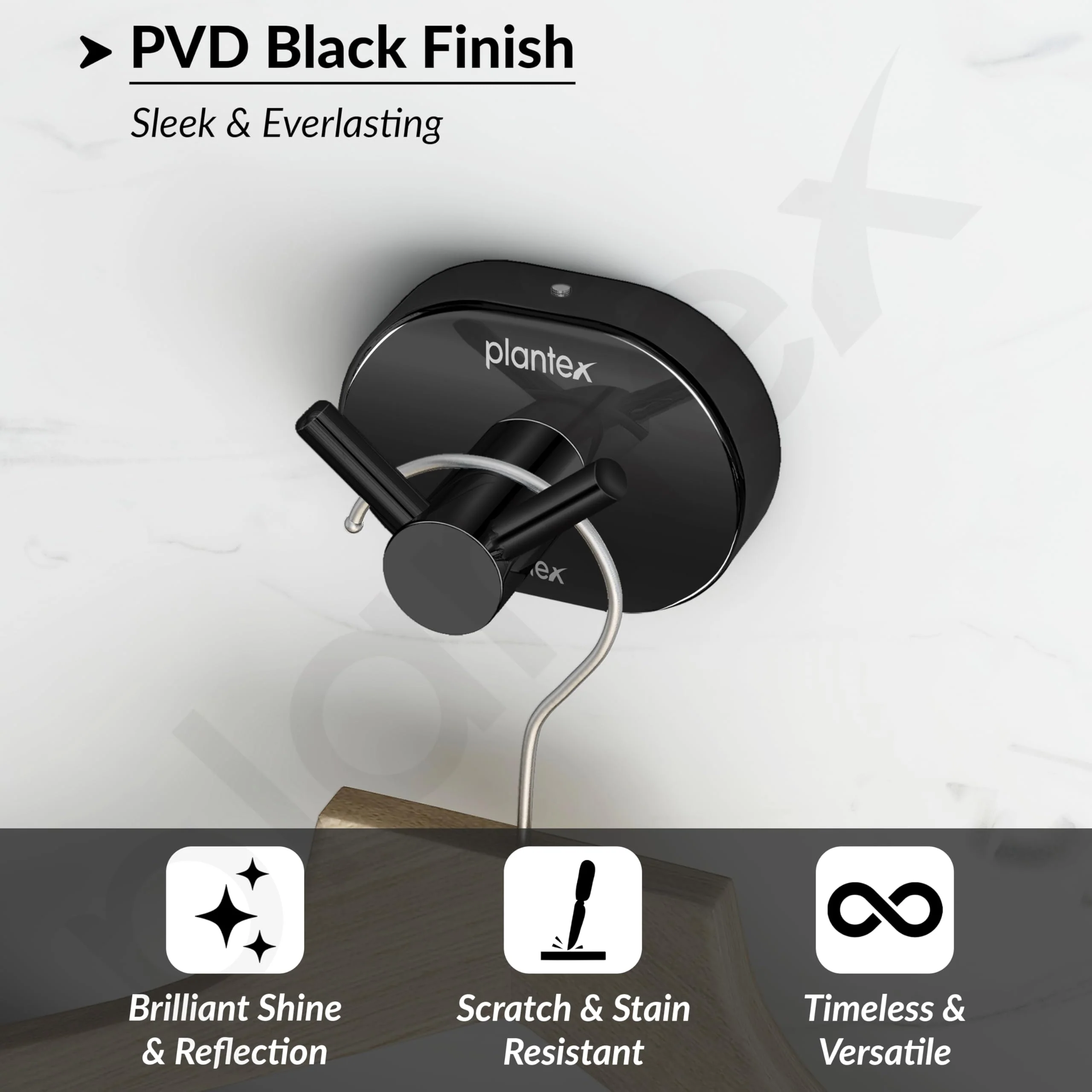 Plantex J4 Stainless Steel Clothes Hanger for Wall/Hangers for Bathroom/Robe Hook/Bathroom Accessories (PVD Black Finish) Onix - Image 5