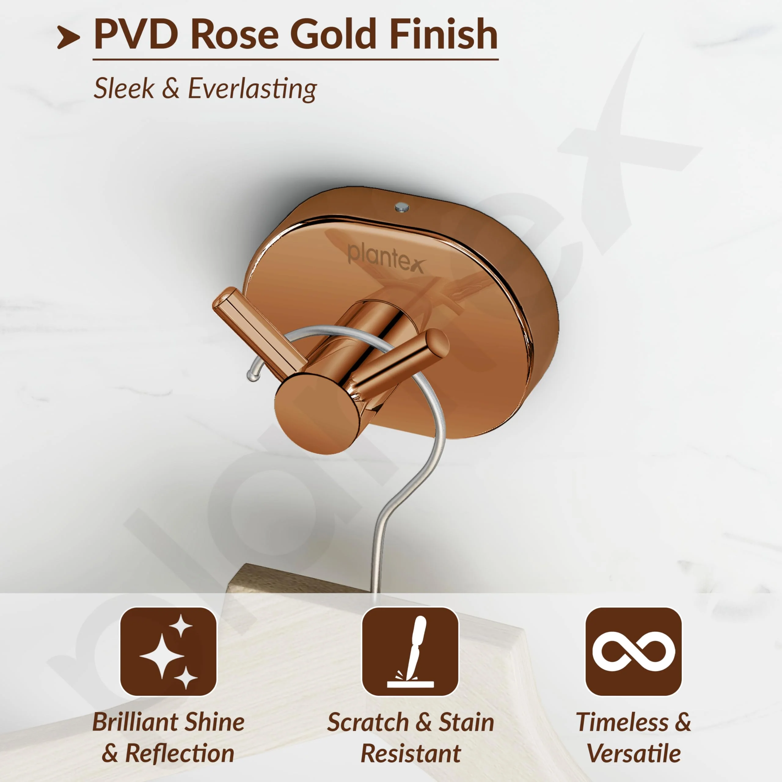 Plantex J4 Stainless Steel Clothes Hanger for Wall/Hangers for Bathroom/Robe Hook/Bathroom Accessories (PVD Rose Gold Finish) Onix - Image 5