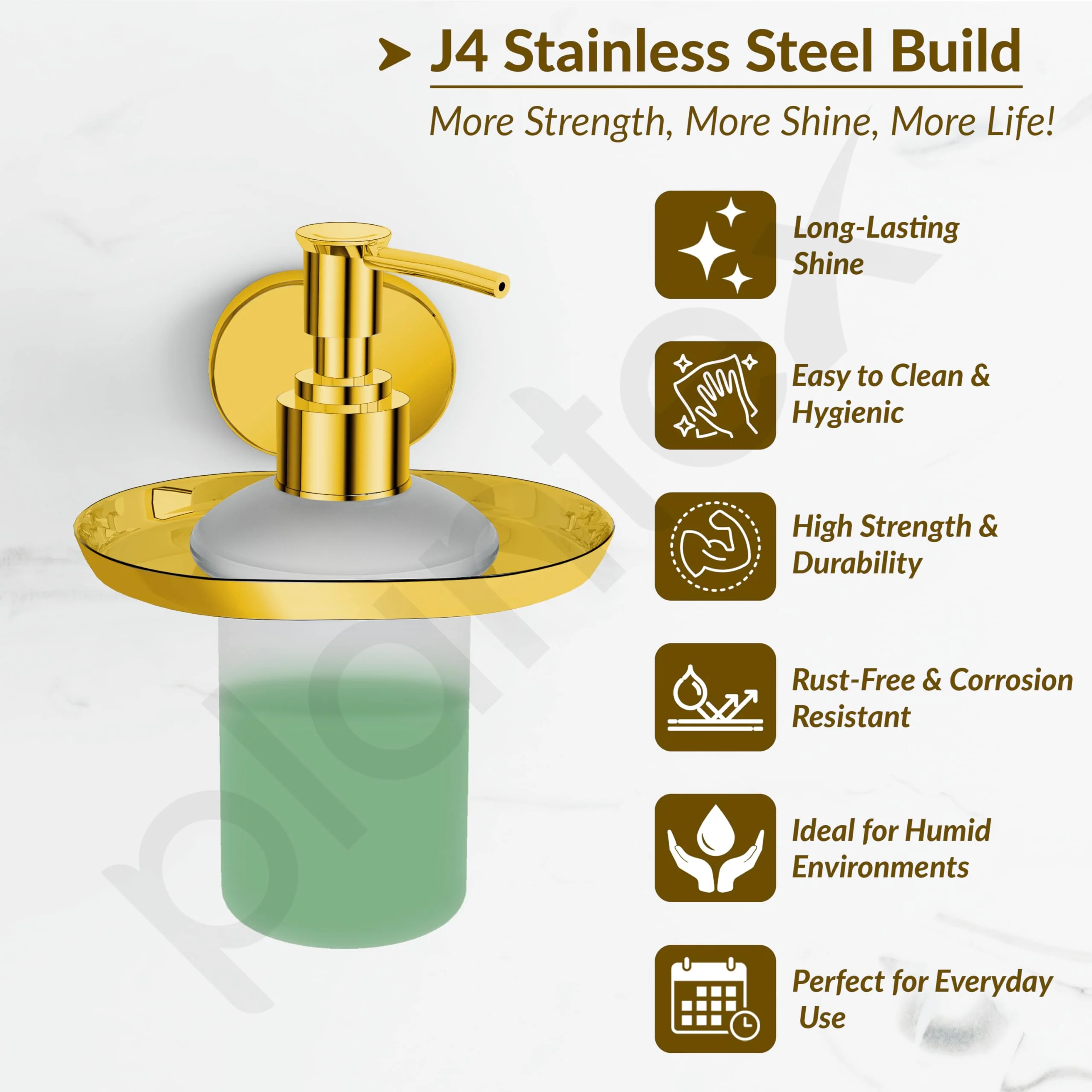 Plantex J4 Stainless Steel Liquid Soap Dispenser/Shampoo Dispenser for Wash Basin/Hand Wash Dispenser Wall Mounted/Bathroom Accessories (PVD Gold Finish) Onix - Image 2