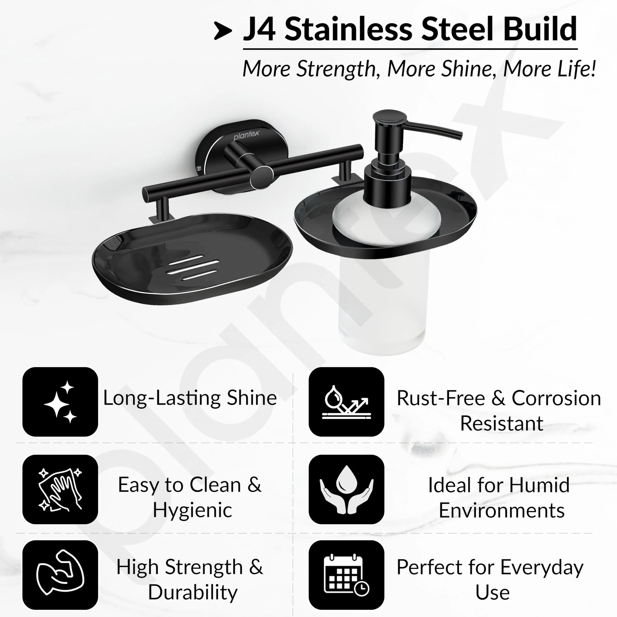 Plantex J4 Stainless Steel Soap Dish with Liquid Dispenser/Soap Stand for Bathroom Wall Mount/Shampoo Dispenser/Bathroom Accessories (PVD Black Finish) Onix - Image 2