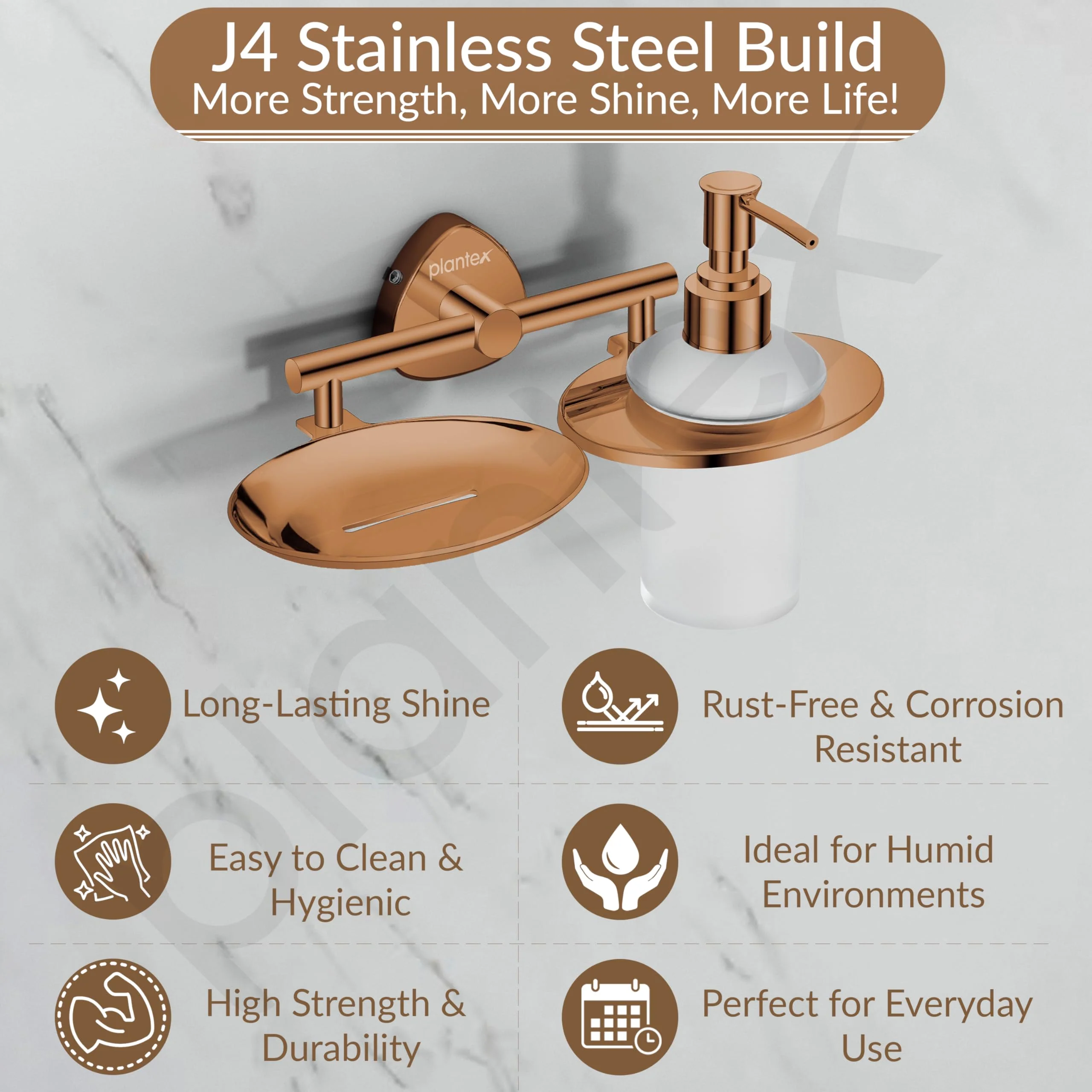 Plantex J4 Stainless Steel Soap Dish with Liquid Dispenser/Soap Stand for Bathroom Wall Mount/Shampoo Dispenser/Bathroom Accessories (PVD Rose Gold Finish) Angel - Image 2
