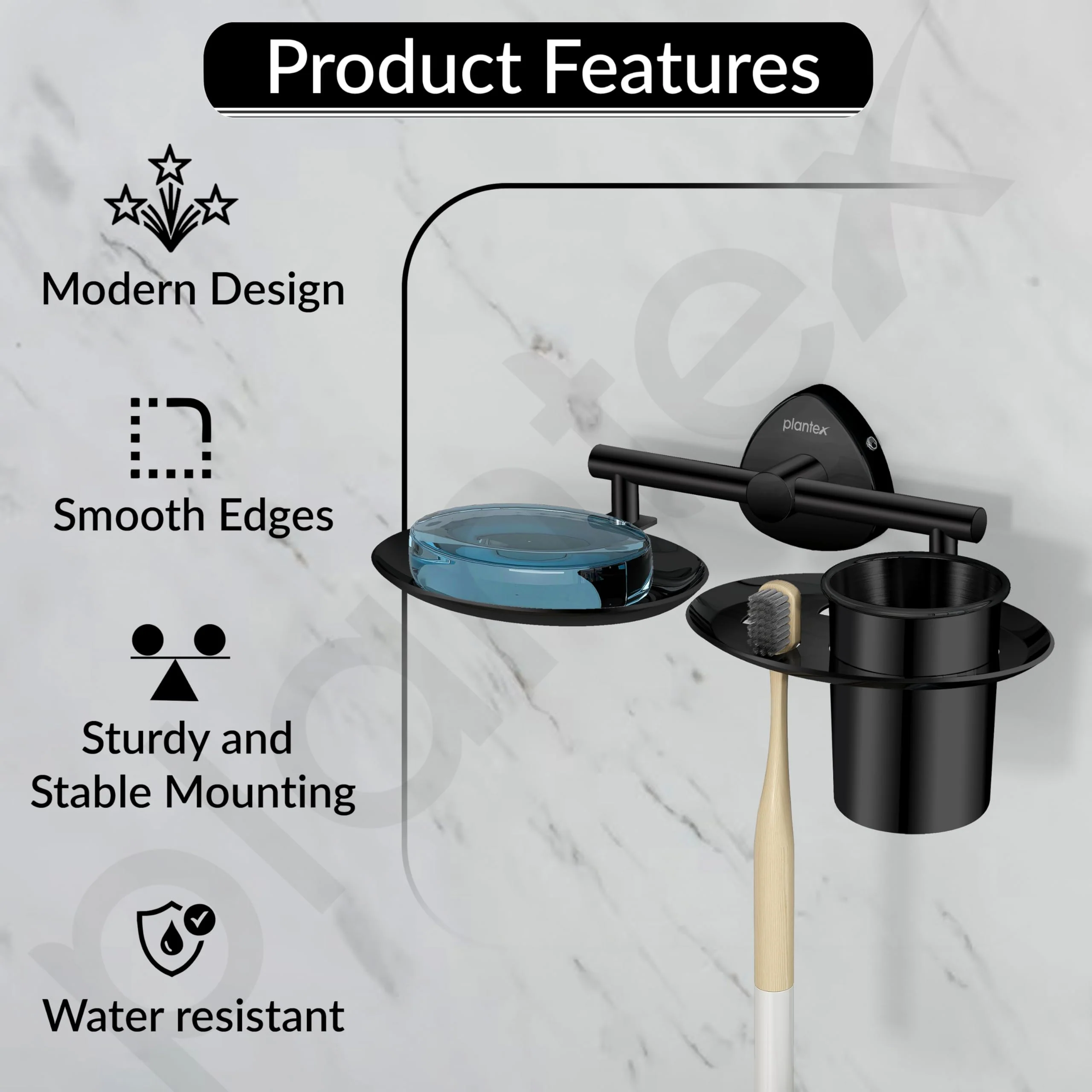 Plantex J4 Stainless Steel Soap Dish with Tumbler Holder/Soap and Brush Holder for Bathrooom/2 in 1 Soap Holder with Toothbrush Holder/Bathroom Accessories (PVD Black Finish) Angel - Image 4