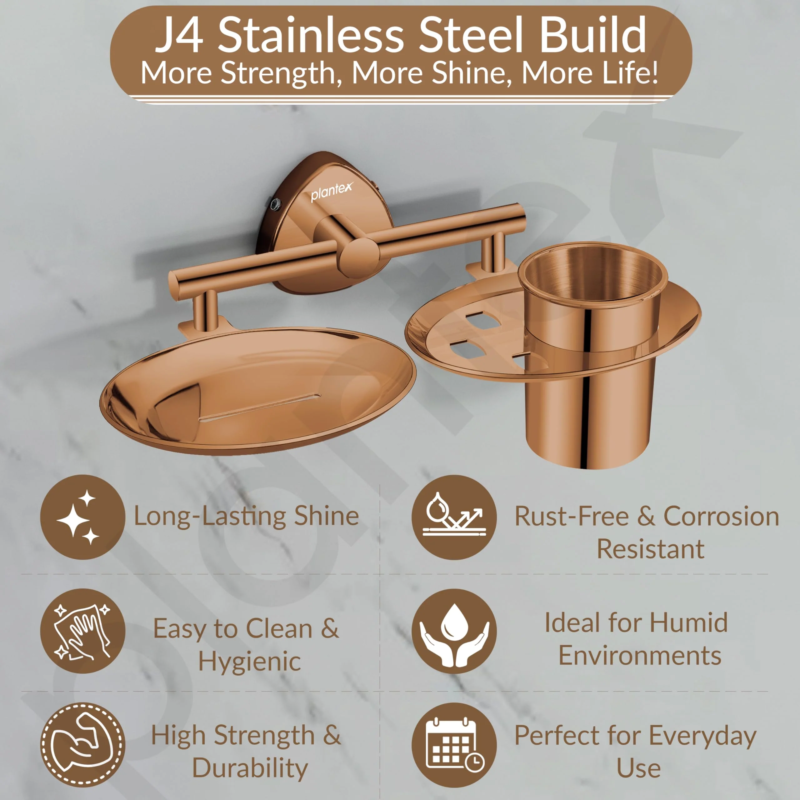 Plantex J4 Stainless Steel Soap Dish with Tumbler Holder/Soap and Brush Holder for Bathrooom/2 in 1 Soap Holder with Toothbrush Holder/Bathroom Accessories (PVD Rose Gold Finish) Angel - Image 2