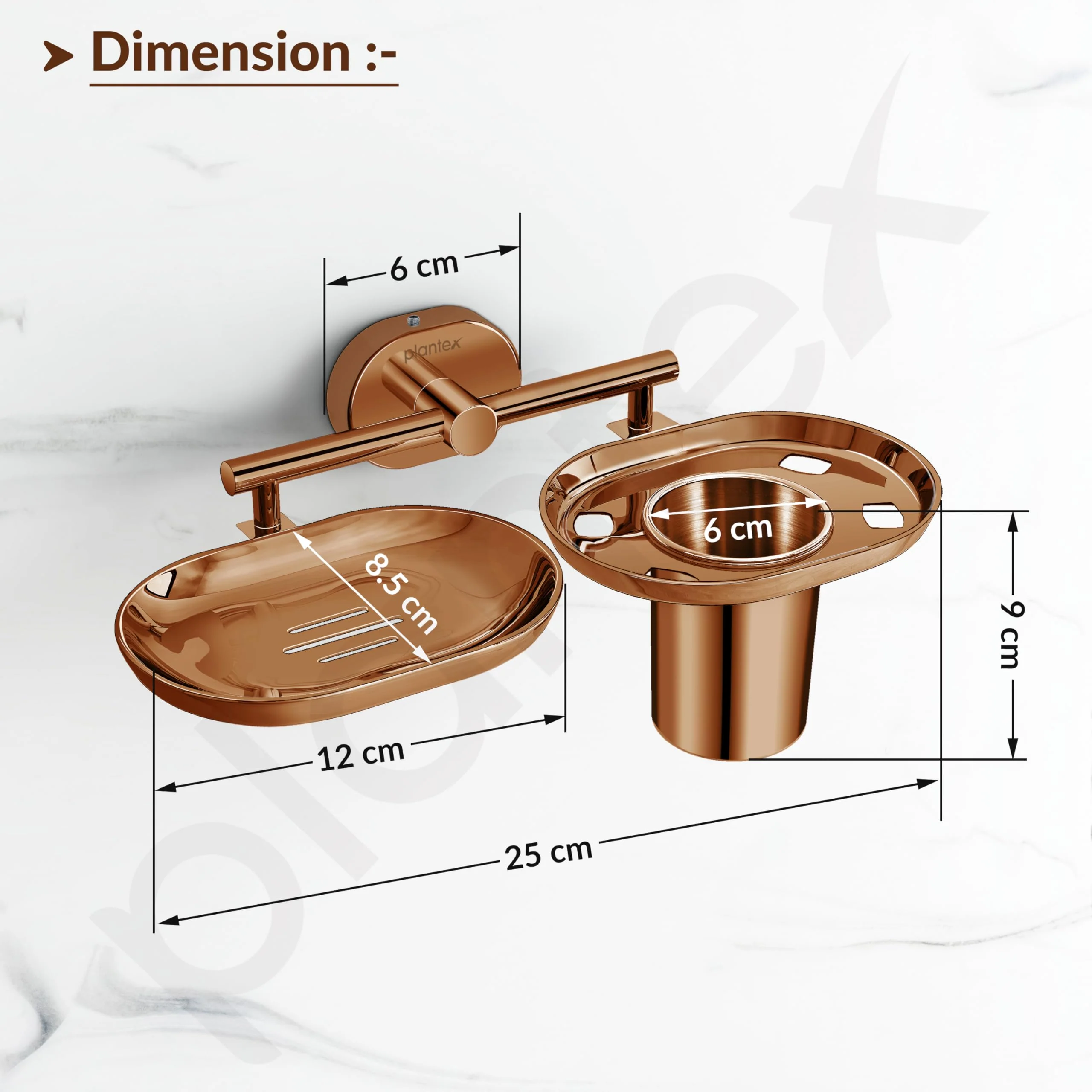 Plantex J4 Stainless Steel Soap Dish with Tumbler Holder/Soap and Brush Holder for Bathrooom/2 in 1 Soap Holder with Toothbrush Holder/Bathroom Accessories (PVD Rose Gold Finish) Onix - Image 3