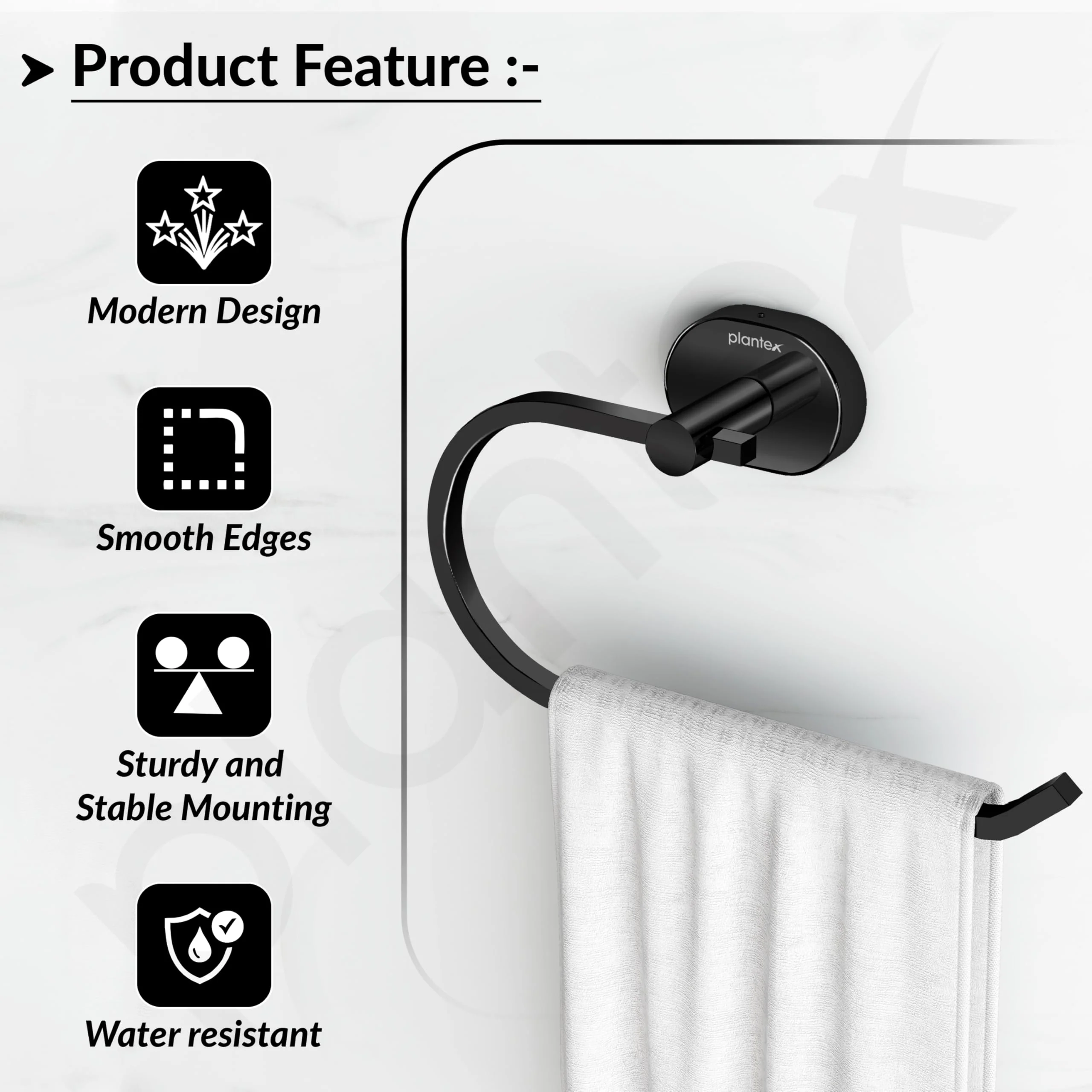 Plantex J4 Stainless Steel Towel Hanger for Wash Basin/Hand Towel Hanger/Napkin Holder for Wash Basin/Bathroom Accessories (PVD Black Finish) Onix - Image 4