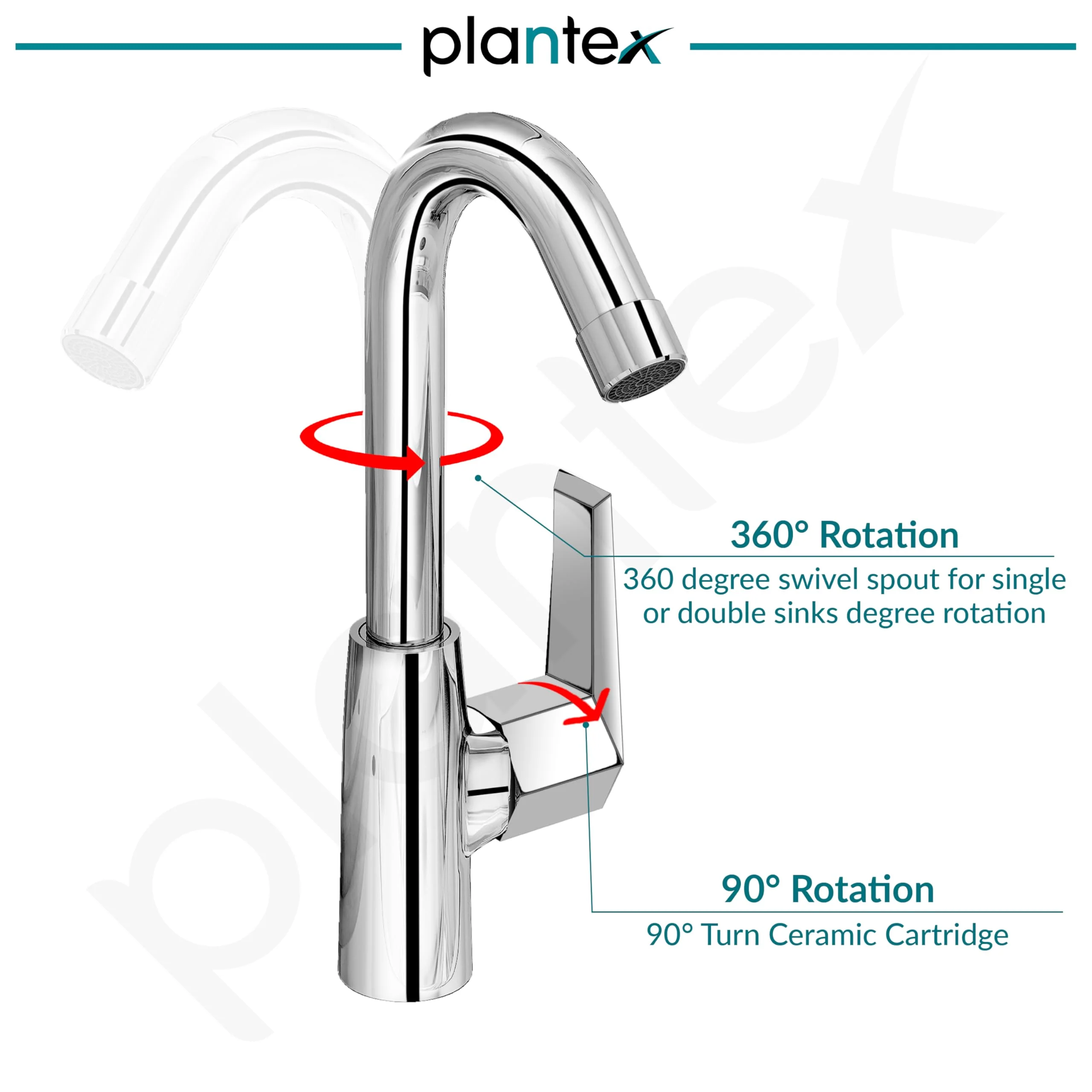Plantex Kitchen Taps for Home Sink with Swivel Spout/Sink Tap for Kitchen Basin with Teflon Tape/Kitchen Faucets for Sink -Chrome (Celesiya-1246) - Image 4