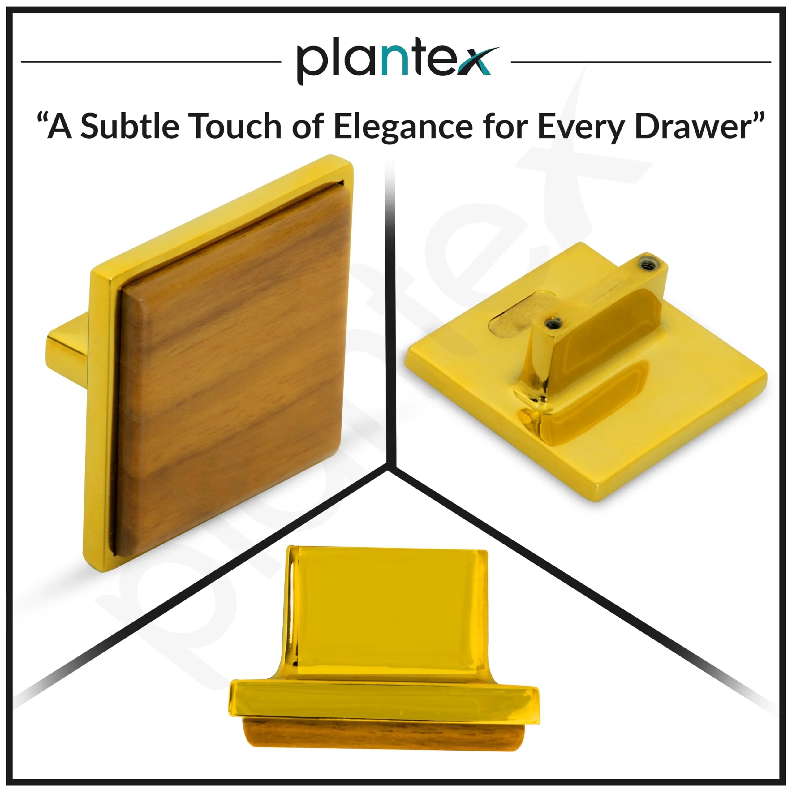 Plantex Knobs for Drawer | Square Drawer Knobs | Knobs for Cabinets | Pull-Push Knobs for Kitchen | Bedroom Drawer - Pack of 1 (Big, Gold & Wood) - Image 5