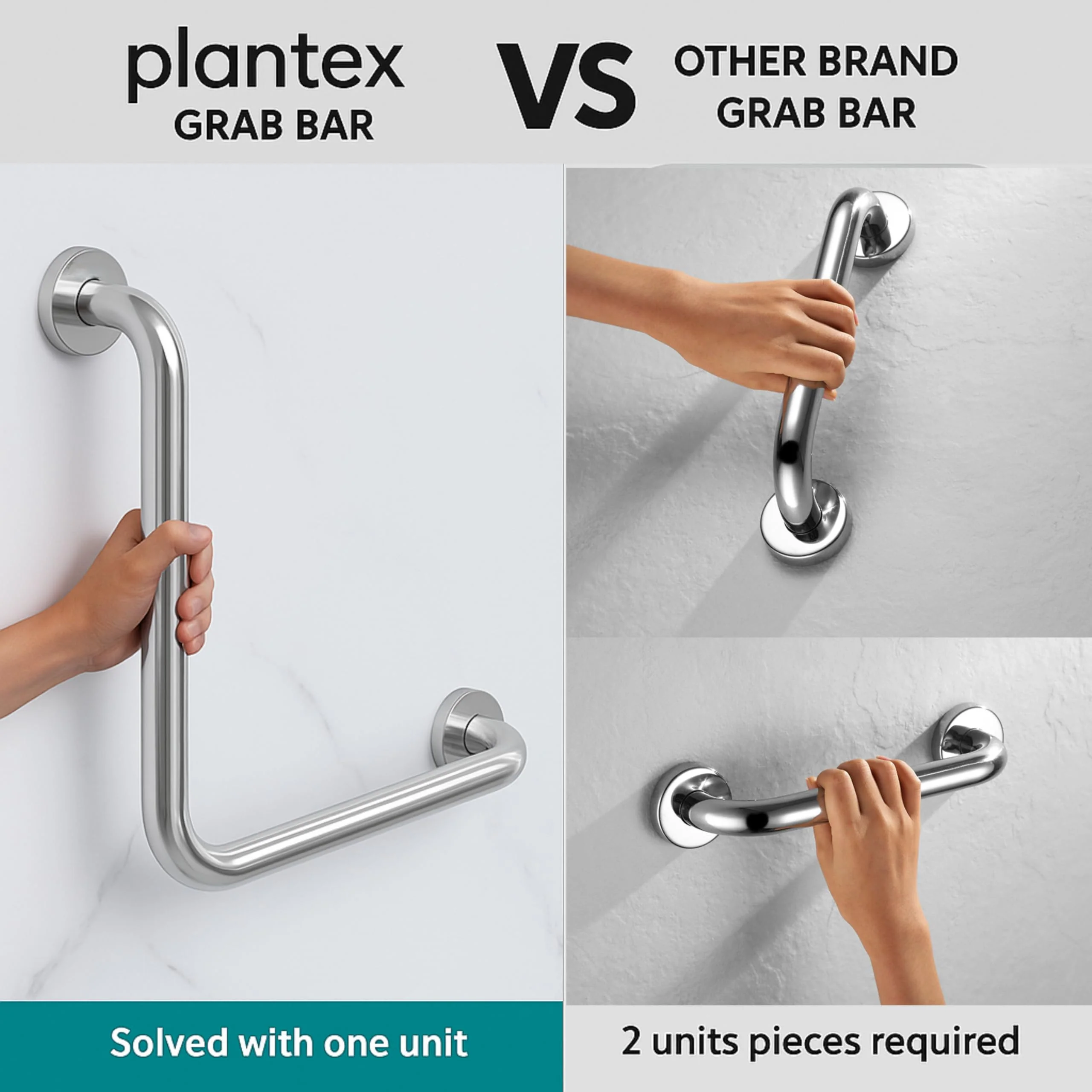 Plantex L-Shape Bathroom Handle for Senior Citizen/Grab Bar for Toilet/Support for Elderly People - Stainless Steel, Pack of 1 (Chrome) - Image 4