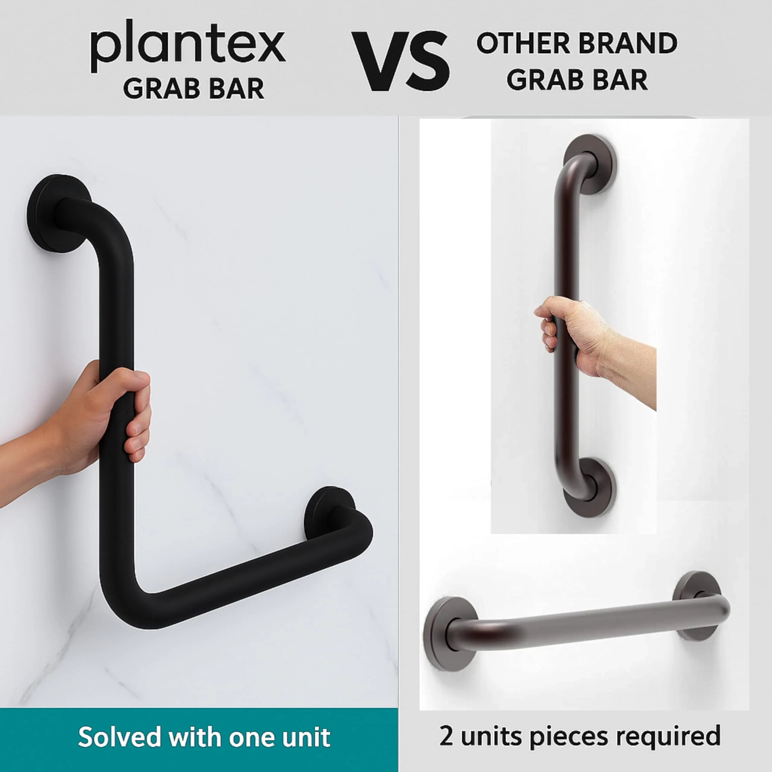 Plantex L-Shape Grab Bar for Toilet/Support Handle for Senior Citizen/Anti-Slip Shower Handrail - Stainless Steel, Pack of 1 (Black) - Image 4