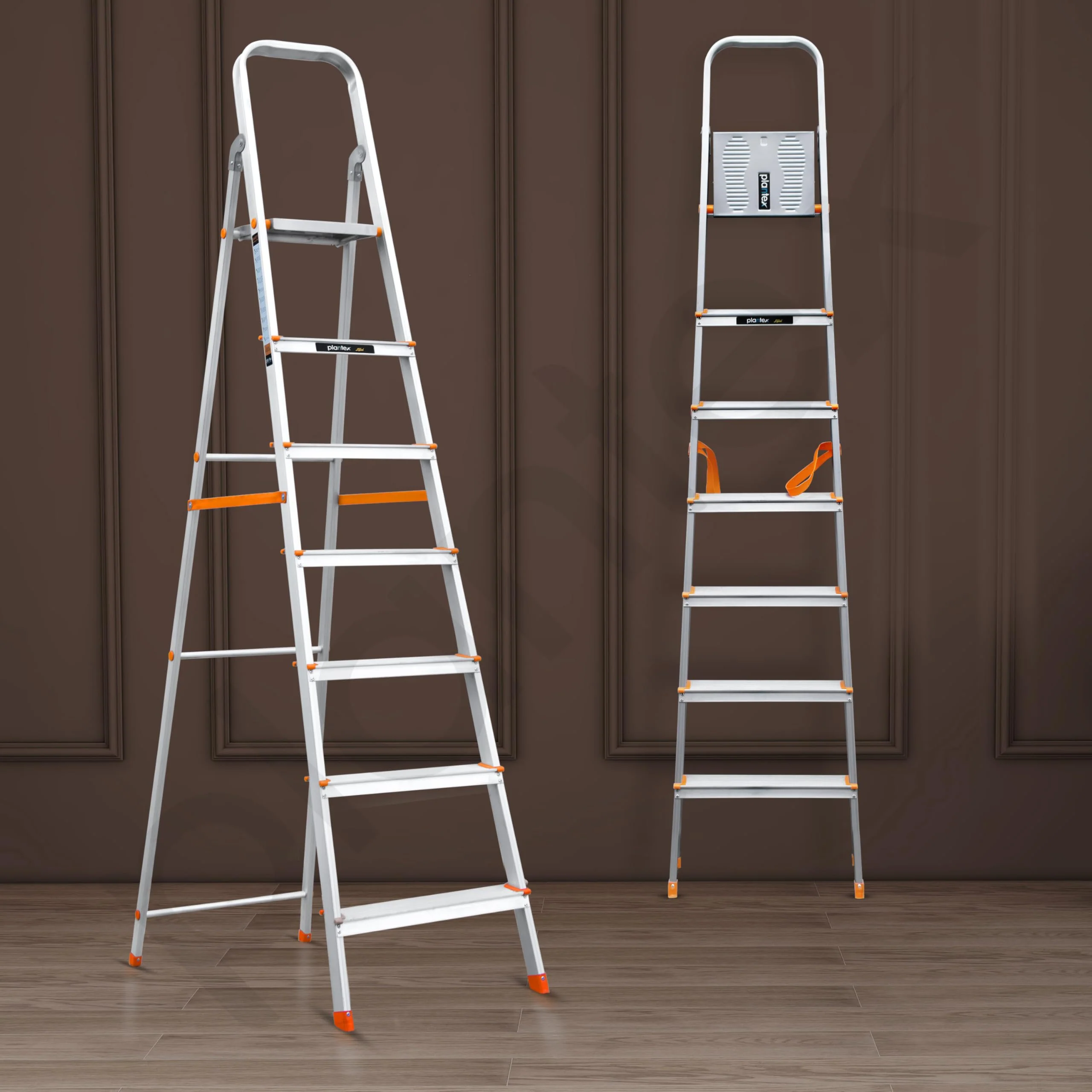 Plantex Legend Aluminium Folding 7 Step Ladder for Home - 7 Step Anti Skid Ladder/Wide Step Ladder (Orange-Silver) - Image 7