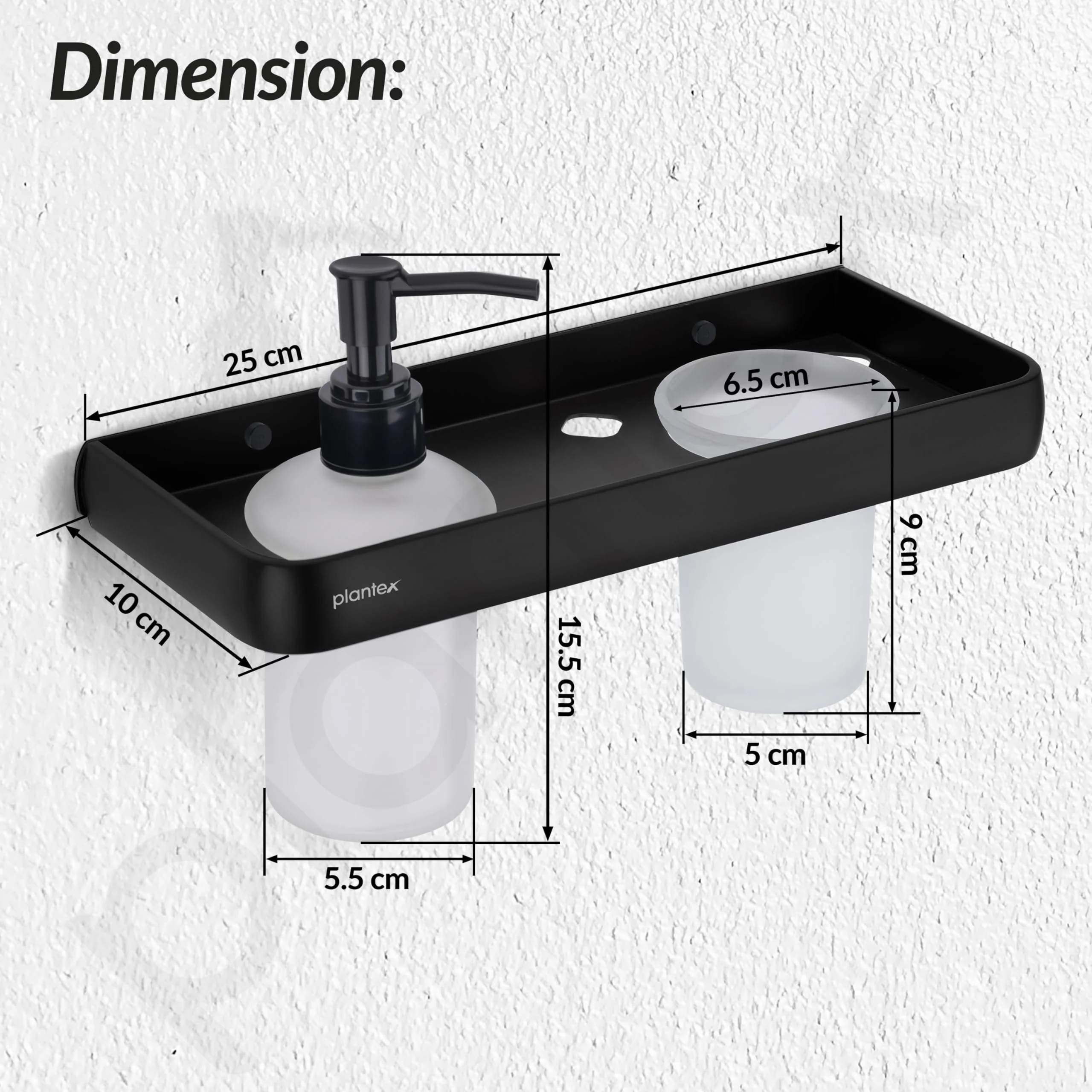 Plantex Liquid Soap Dispenser with Tumbler Holder for Bathroom/2 in 1 Shampoo Dispenser with Toothpaste Holder/Bathroom Accessories - Pack of 1 (1505, Black) - Image 3
