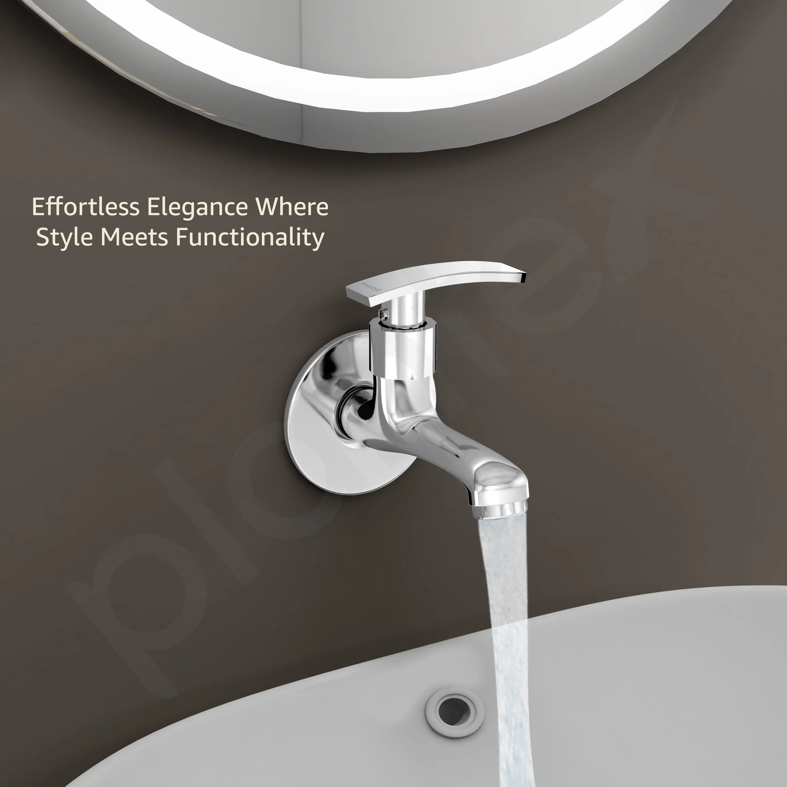 Plantex Long Body Bib Cock for Bathroom with Water Saving Aerator/Wall Mount BibTap with Wall Flange and Teflon Tape for Bathroom (Samar-1262-Chrome Finish) - Image 5