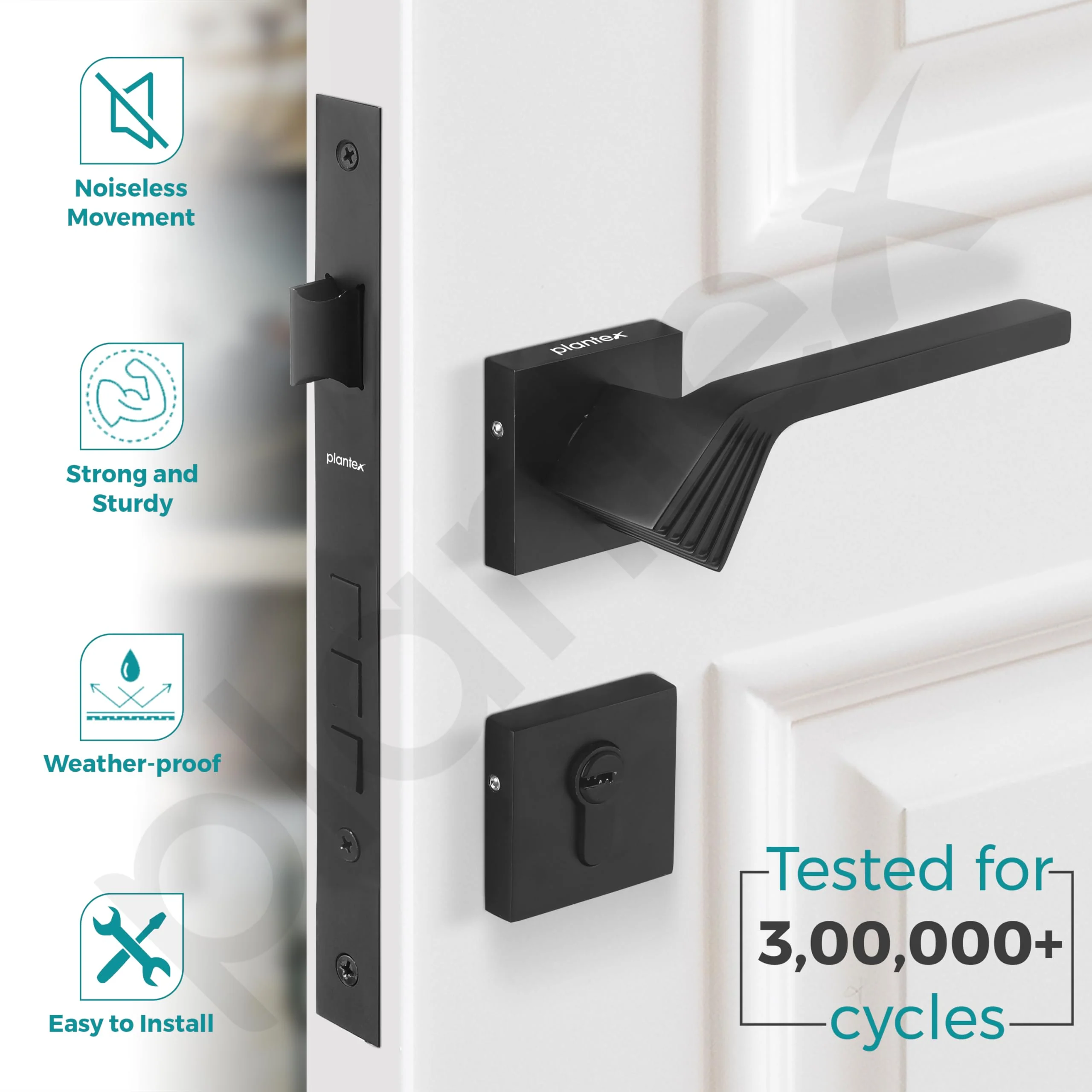 Plantex Main Door Lock/Mortise Lock for Door with 3 Years of Warranty - Robust Door Lock for Home with Brass Lock Body & Cylinder(7120 - Z-Black) - Image 3
