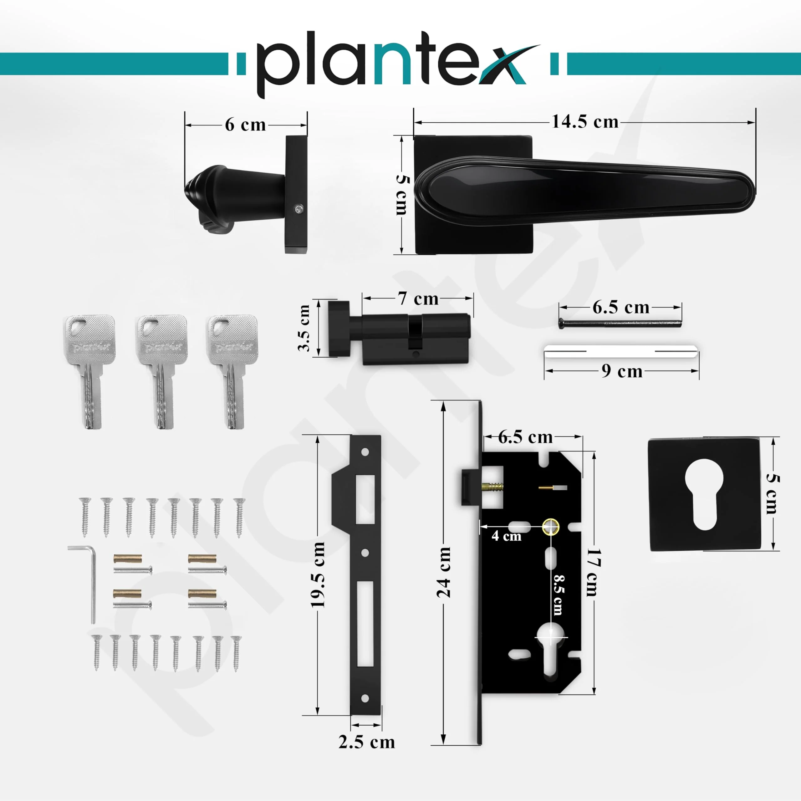 Plantex Main Door Lock/Mortise Lock for Doors - Robust Door Handle for Home with Brass Locks Body & Cylinder (PT-014, Black) - Image 3