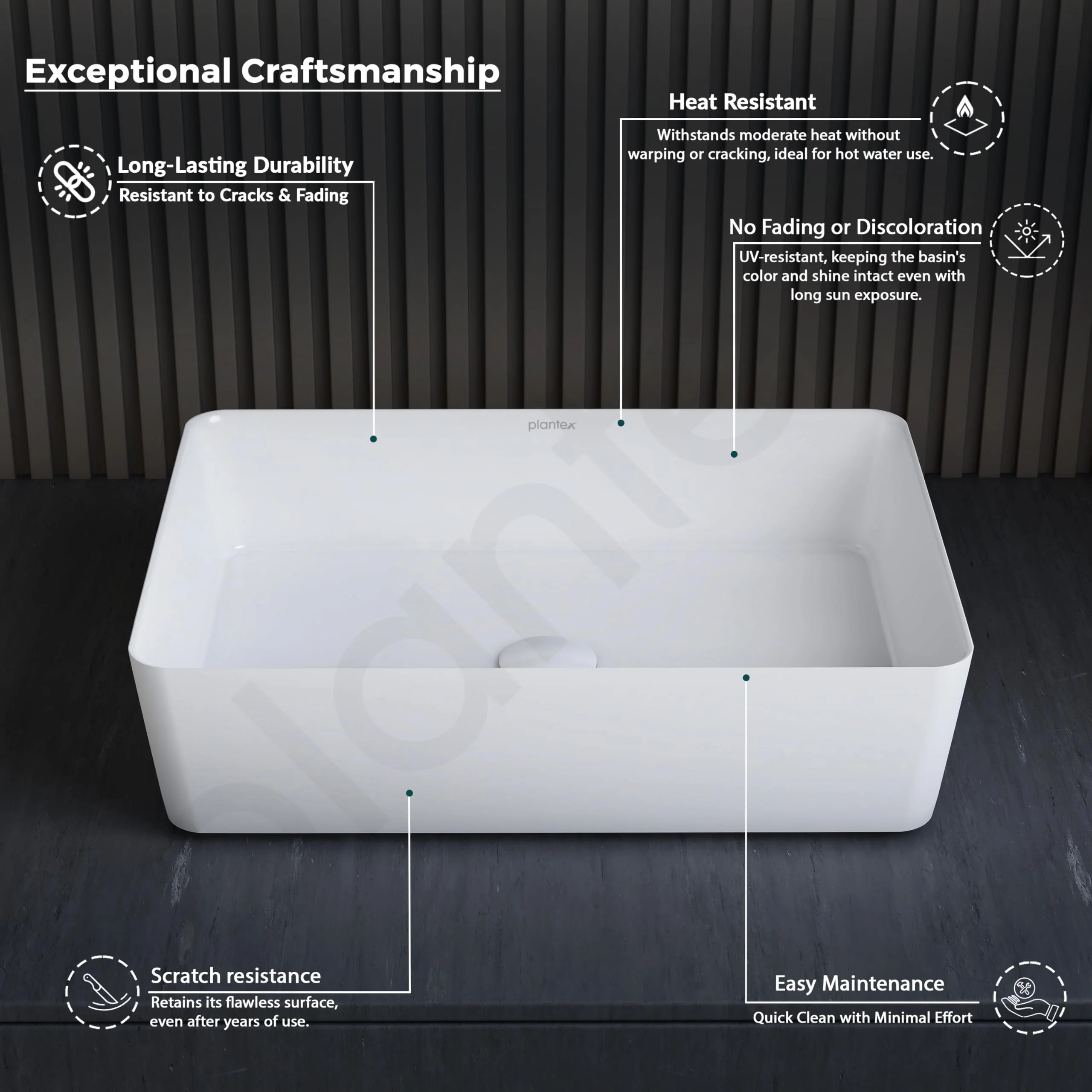Plantex Melamine Tabletop Wash Basin/Washbasin for Bathroom/Restaurants/Office (White, 18 x 13 x 4.5 Inch) - Image 2