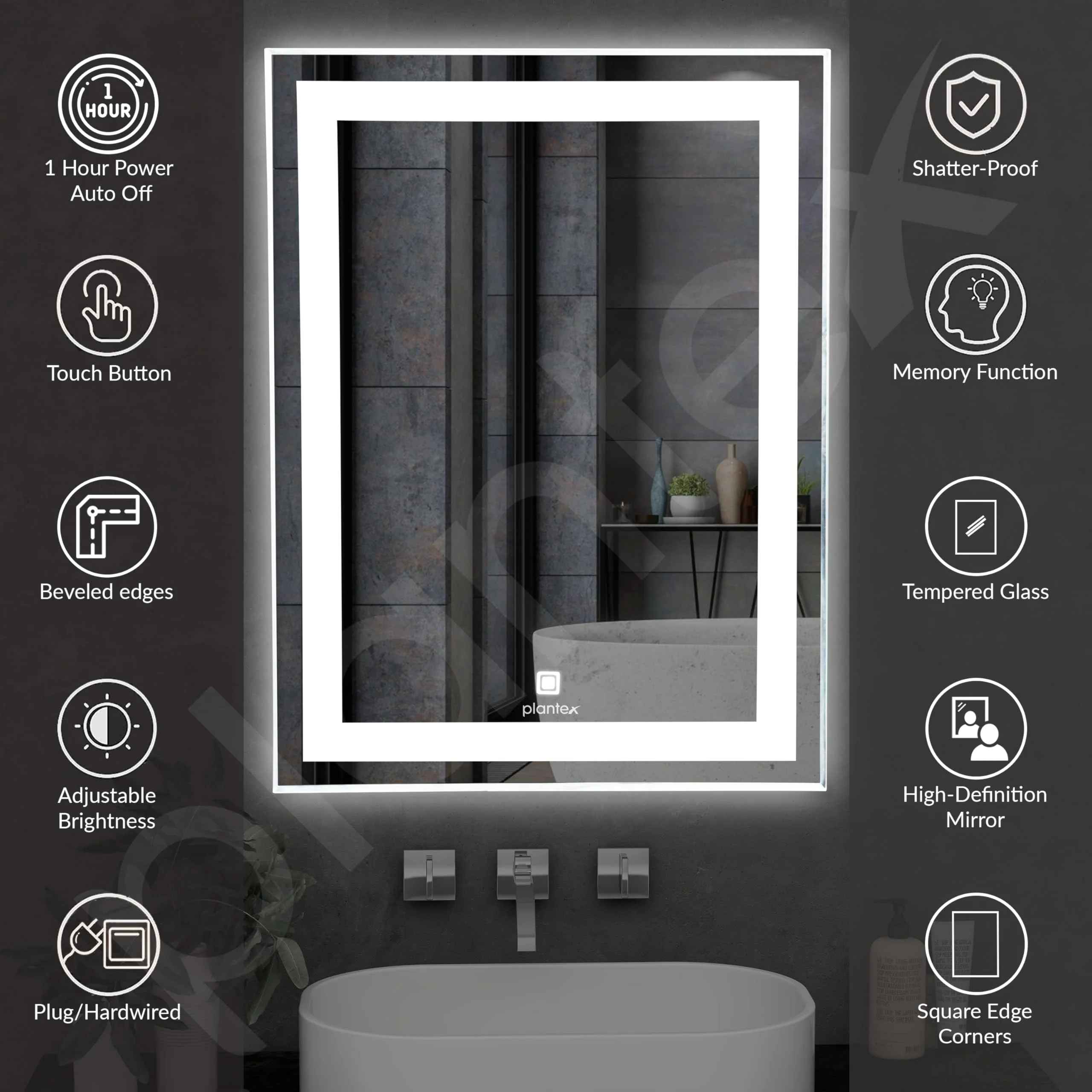 Plantex Metal LED Wall Mirror with Triple-Tone/Touch Mirror for Bedroom/Dressing Room/Living Room - Rectangle Shape (18 X 24 Inch) - Image 3
