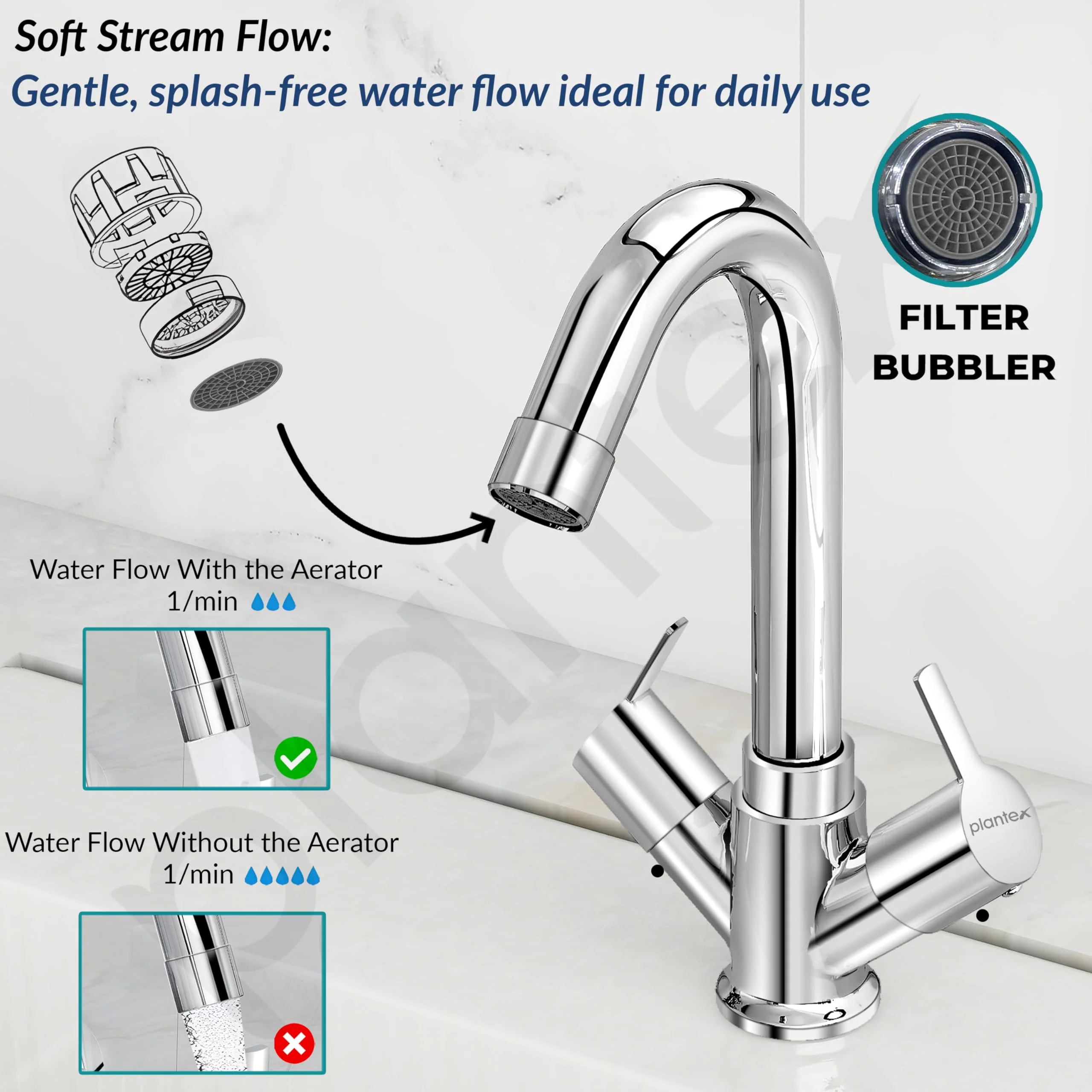 Plantex Mixer Tap for Bathroom/Hot & Cold Basin Mixer/Wash Basin Tap/Bathroom Accessories - Pack of 1 (Rio, Chrome) - Image 5