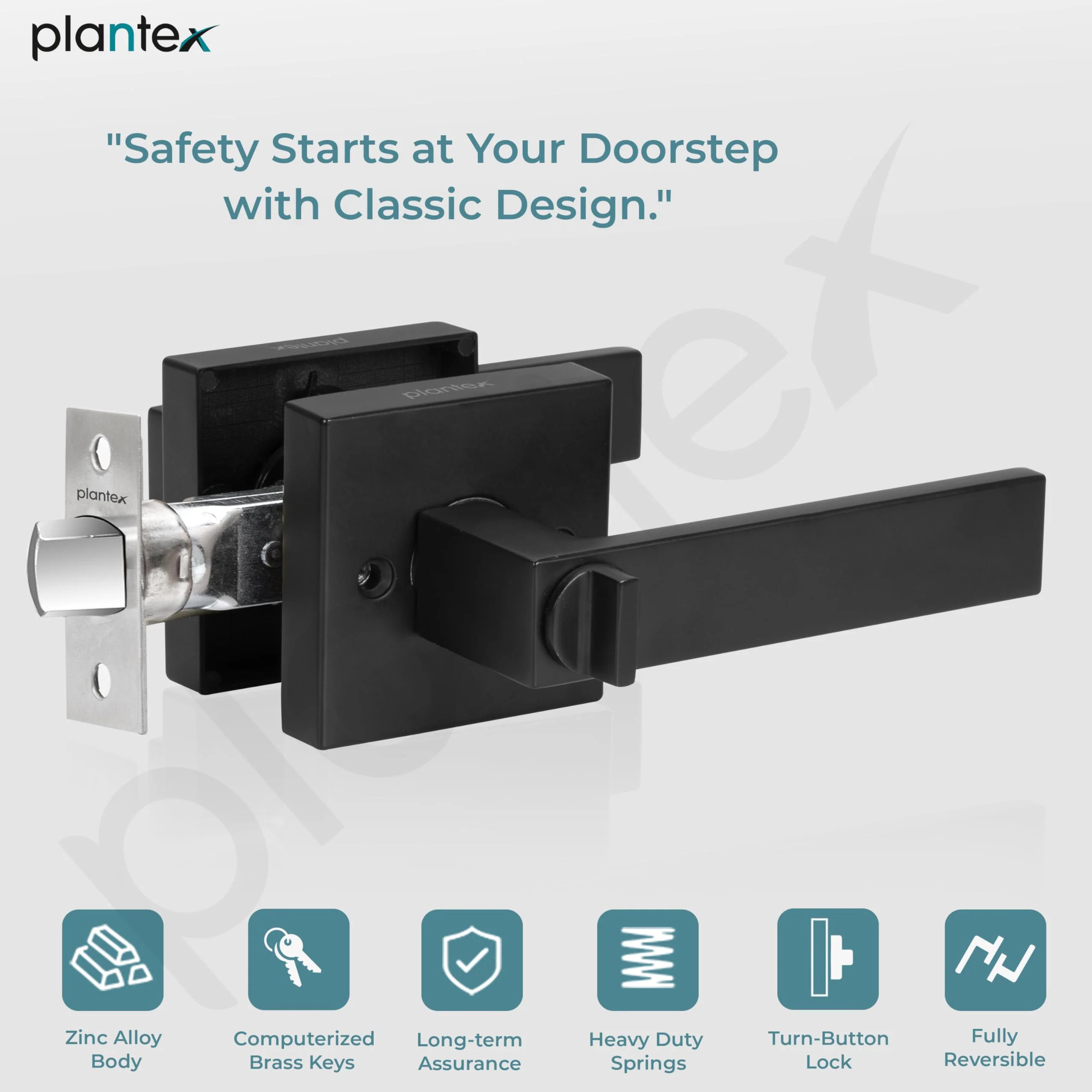 Plantex Mortise Lock/Main Door Lock Set with 3 Keys/New Age Heavy Duty Door Handle Locks for Residential & Commercial Spaces - Pack of 1 (Black) - Image 4