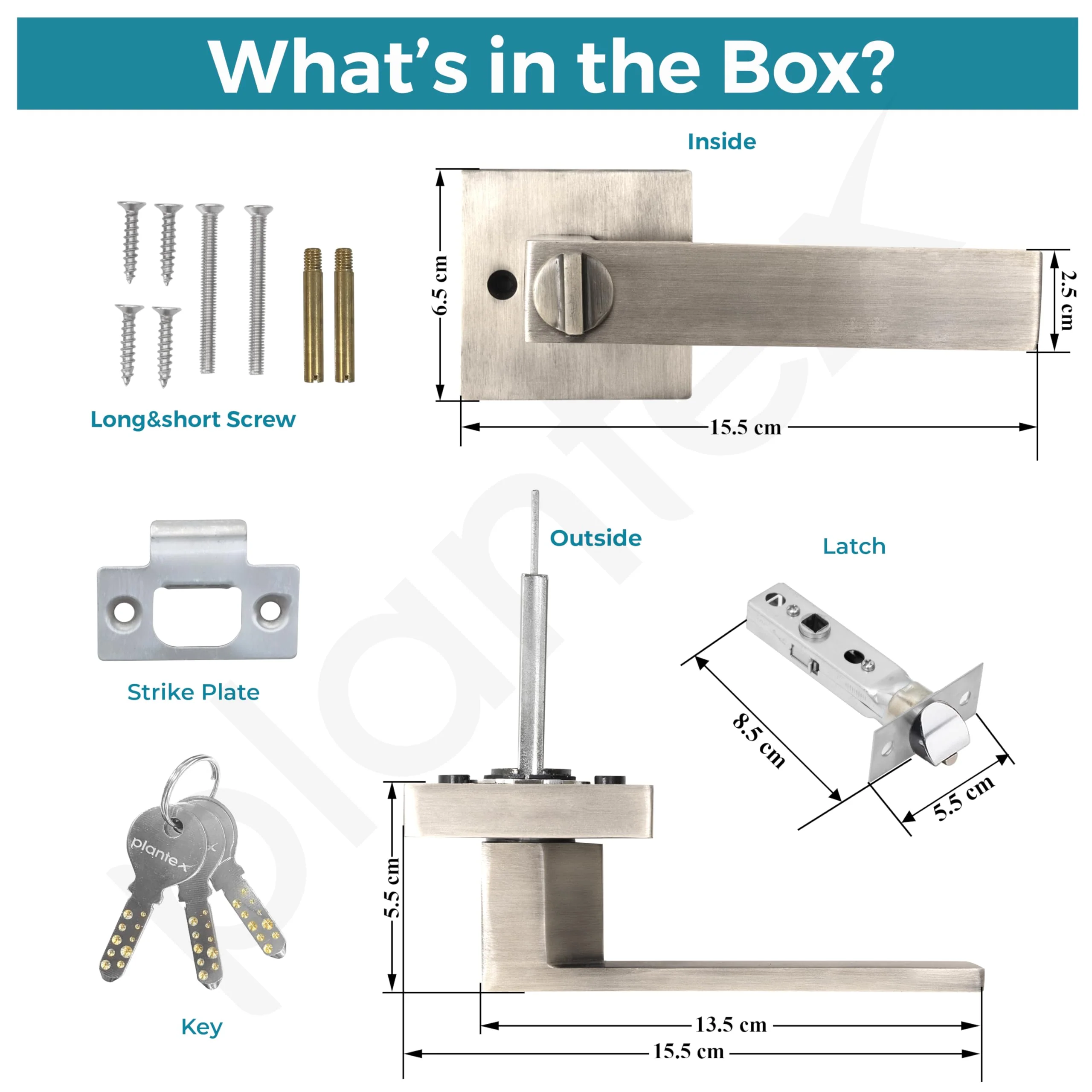 Plantex Mortise Lock Set For Home/Main Door - 3 Computerized Keys, Door Hardware - Pack Of 1 (Satin), Silver - Image 3